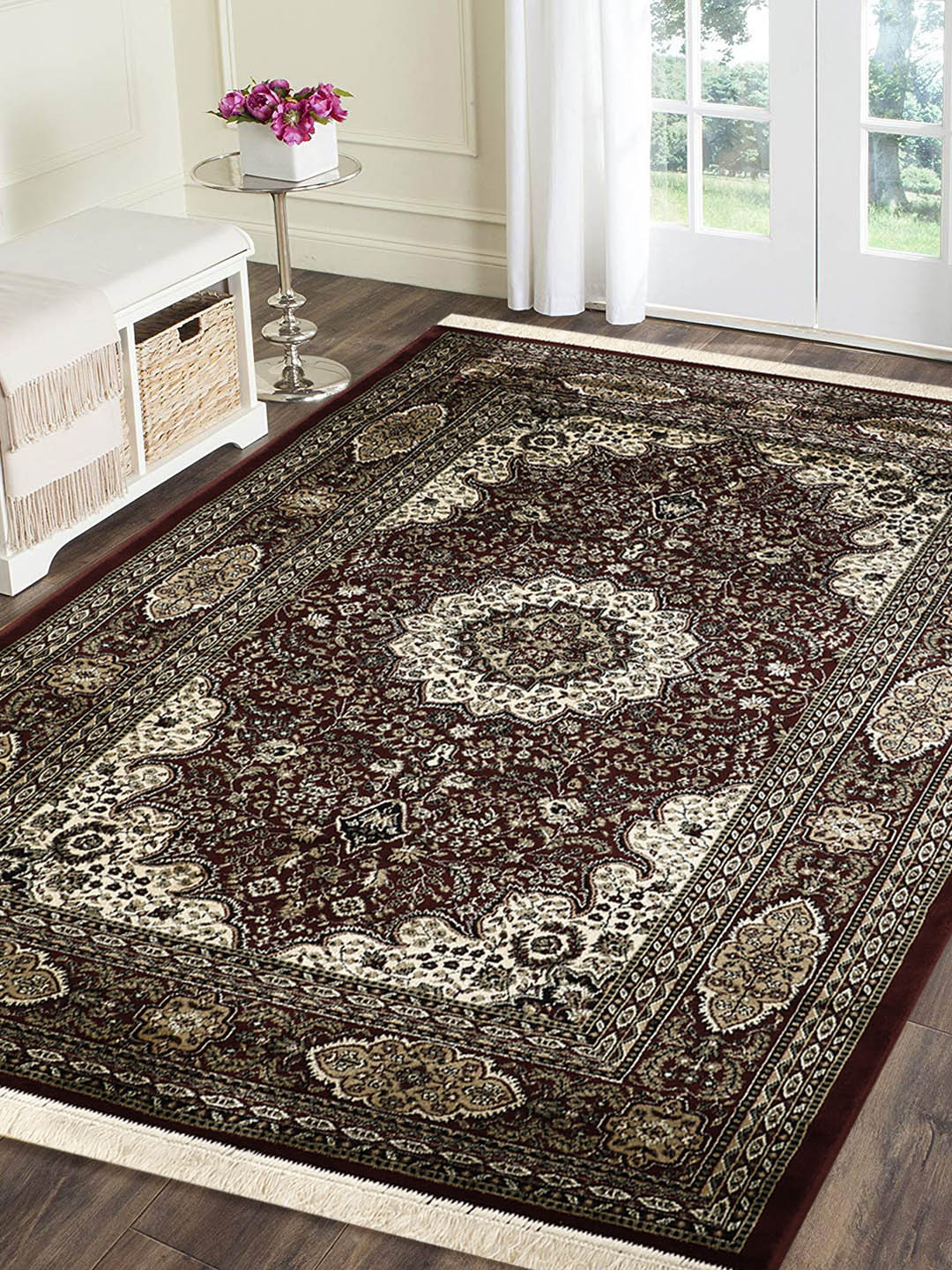 PRESTO Red & Beige Printed Anti-Skid Carpet