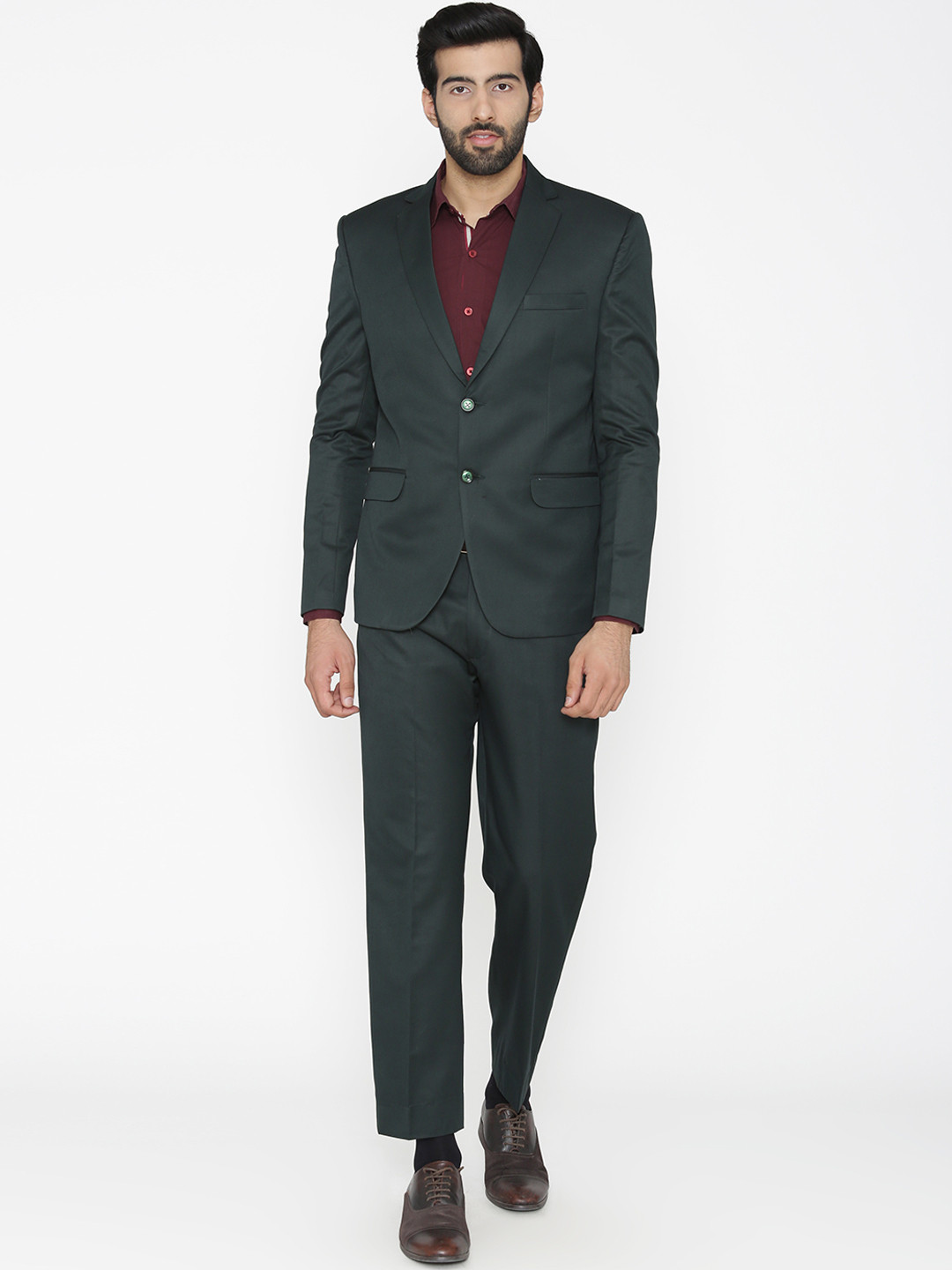 Wintage Men Green Solid Single-Breasted Regular Fit Suit