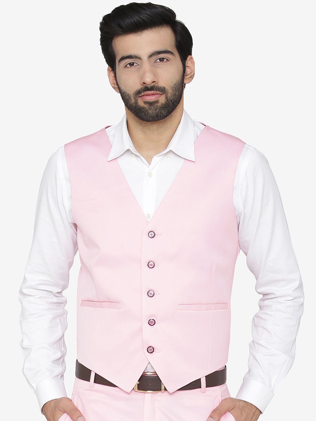 Wintage Men Pink Solid Waistcoat