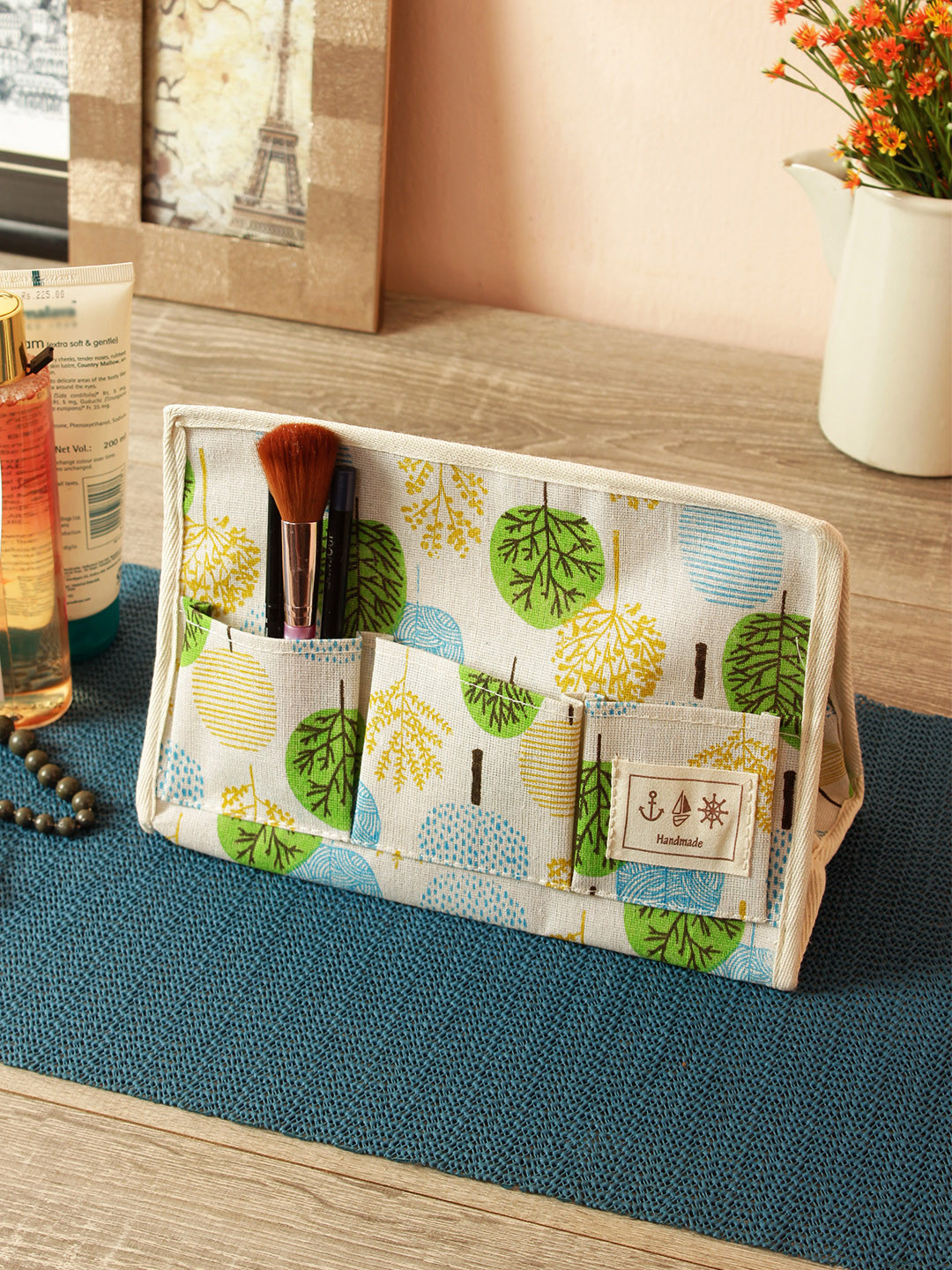 Cortina Unisex White & Green Printed Handbag Organiser