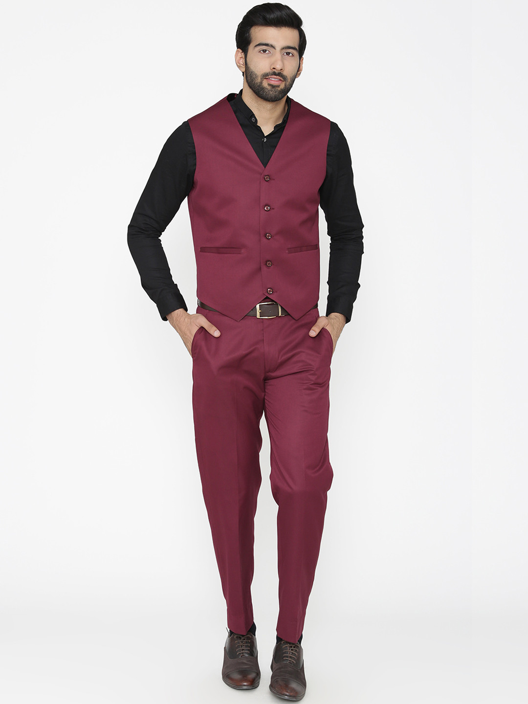 Wintage Men Magenta Solid Regular Fit Party Suit
