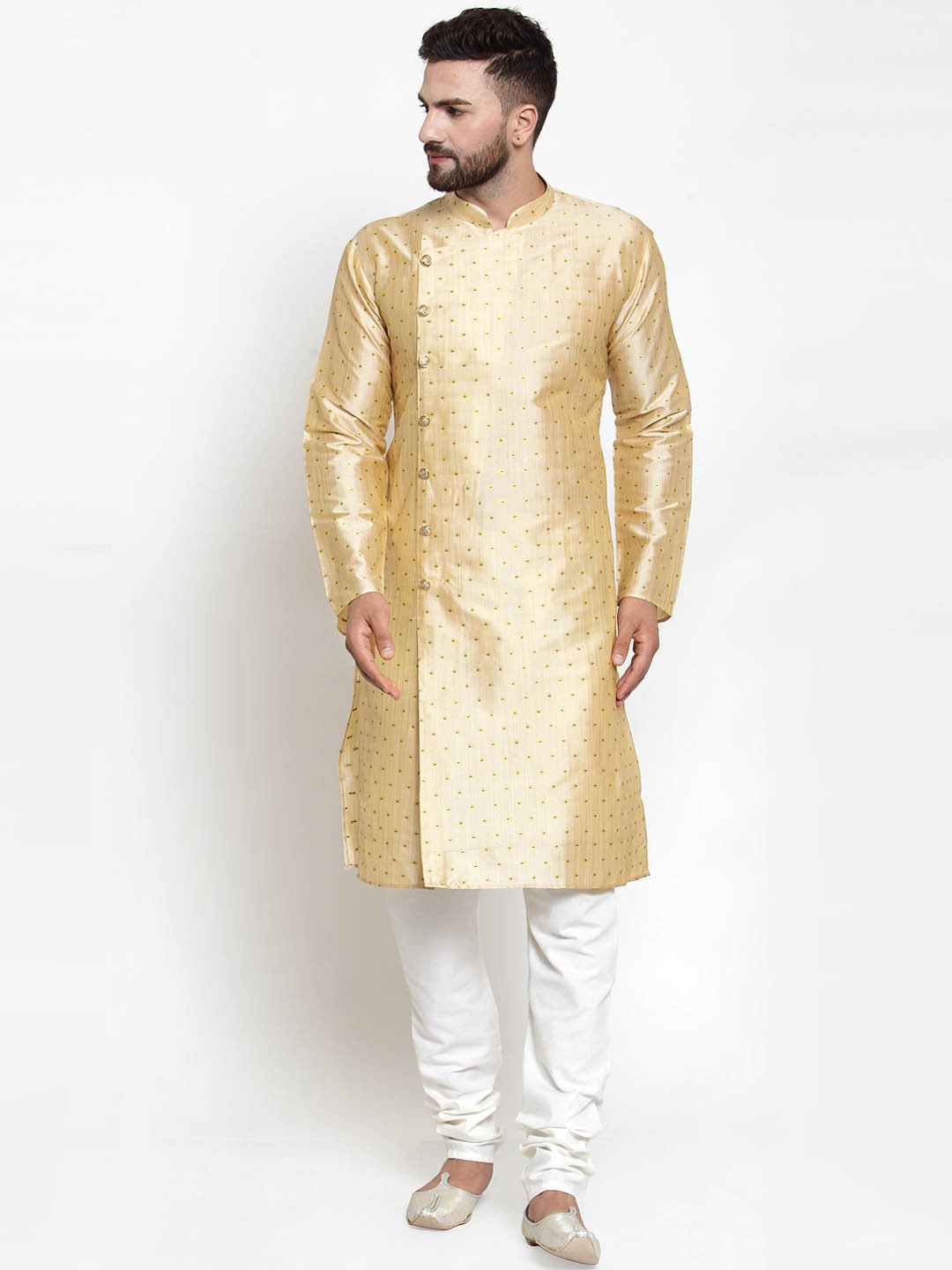 Jompers Men Gold-Coloured & White Printed Kurta with Churidar