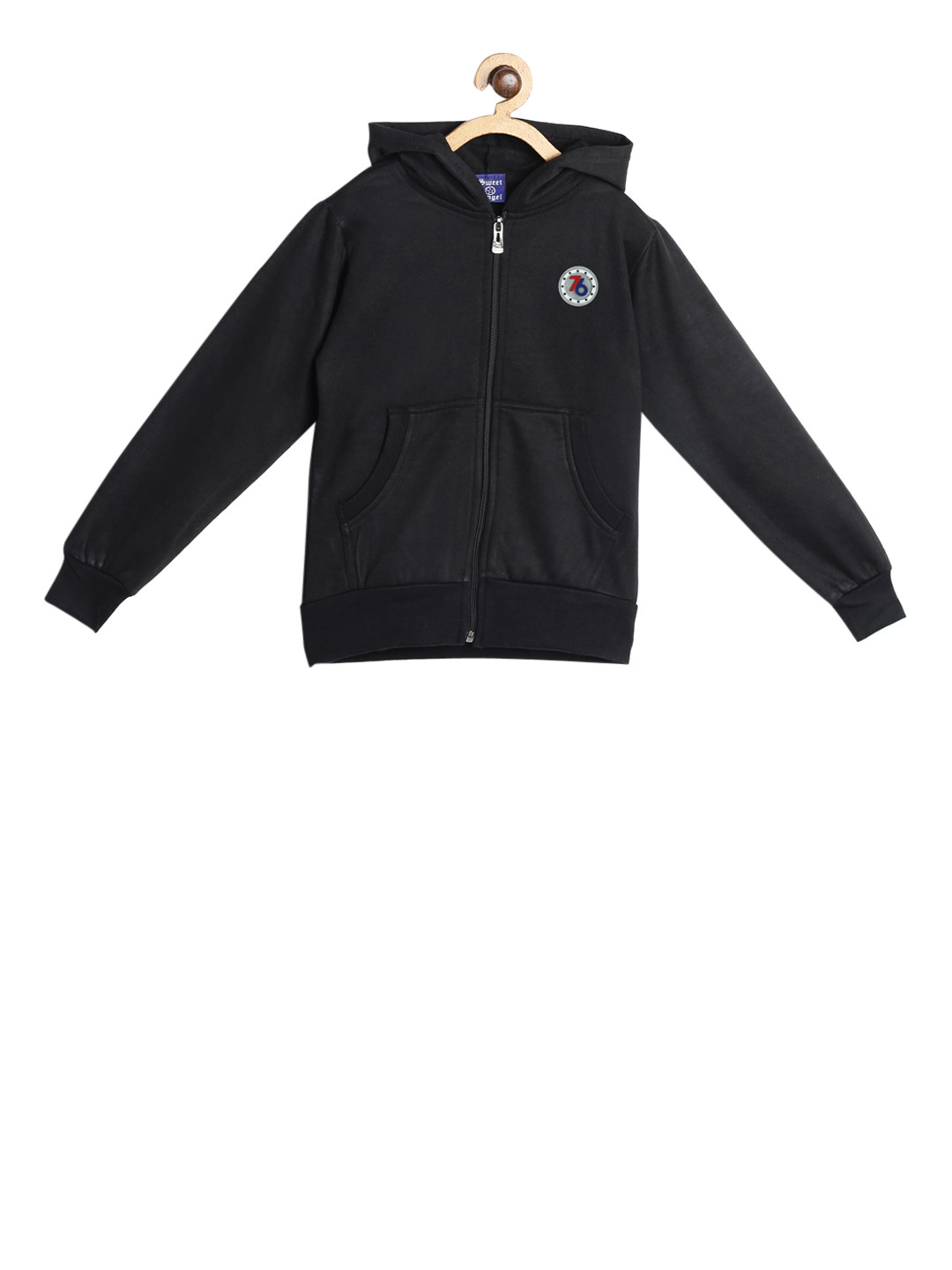 SWEET ANGEL Girls Black Solid Hooded Sweatshirt