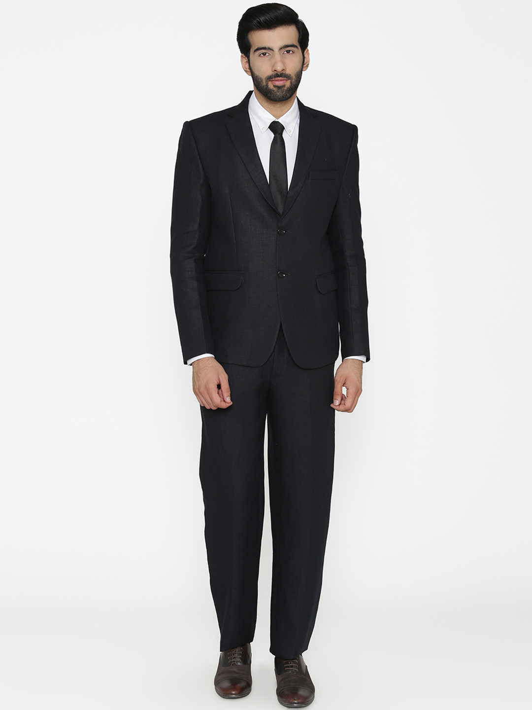 Wintage Men Black Solid Regular Fit Single-Breasted Pure Linen Suit