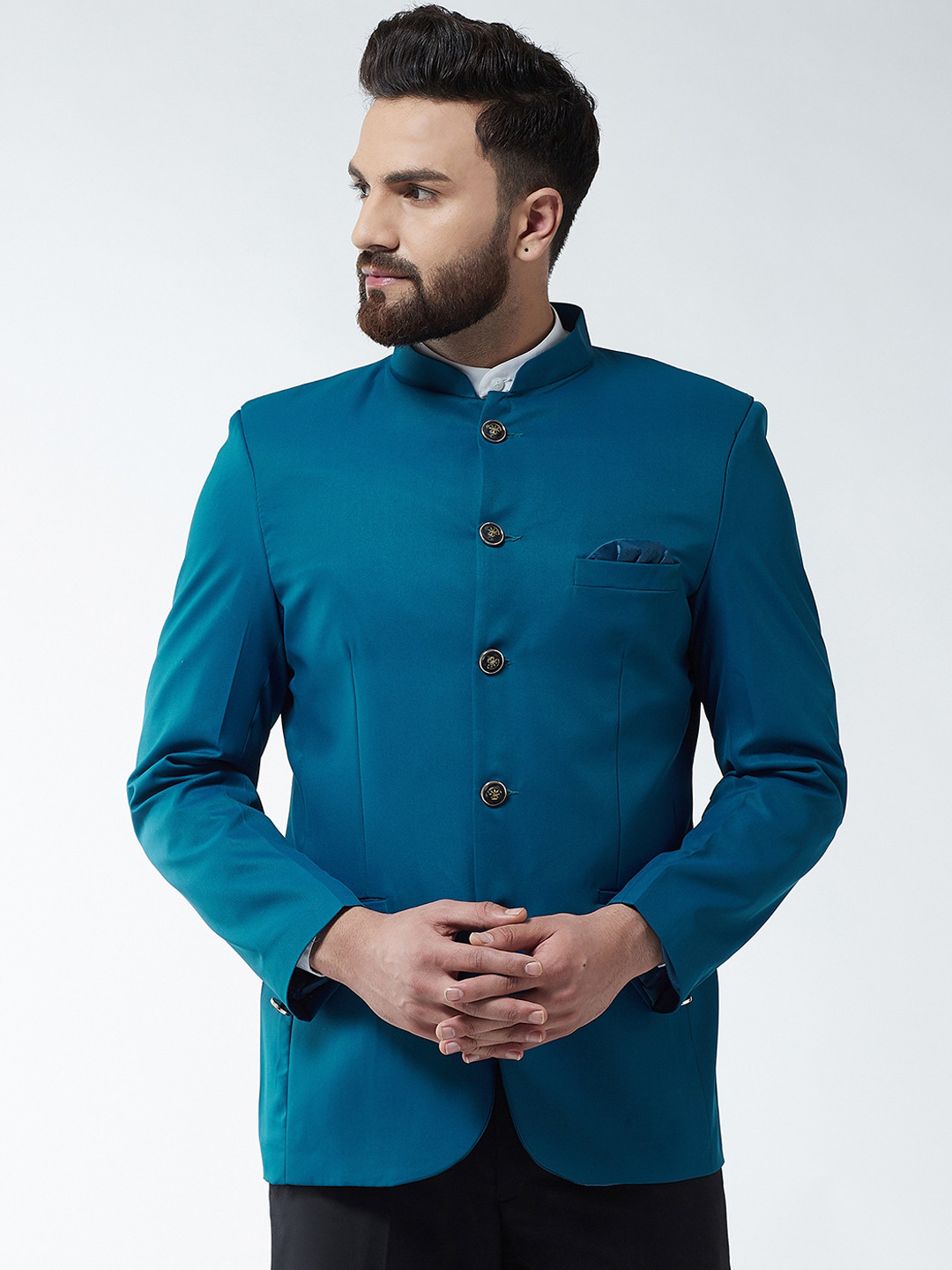 SOJANYA Men Teal Blue Solid Blazer