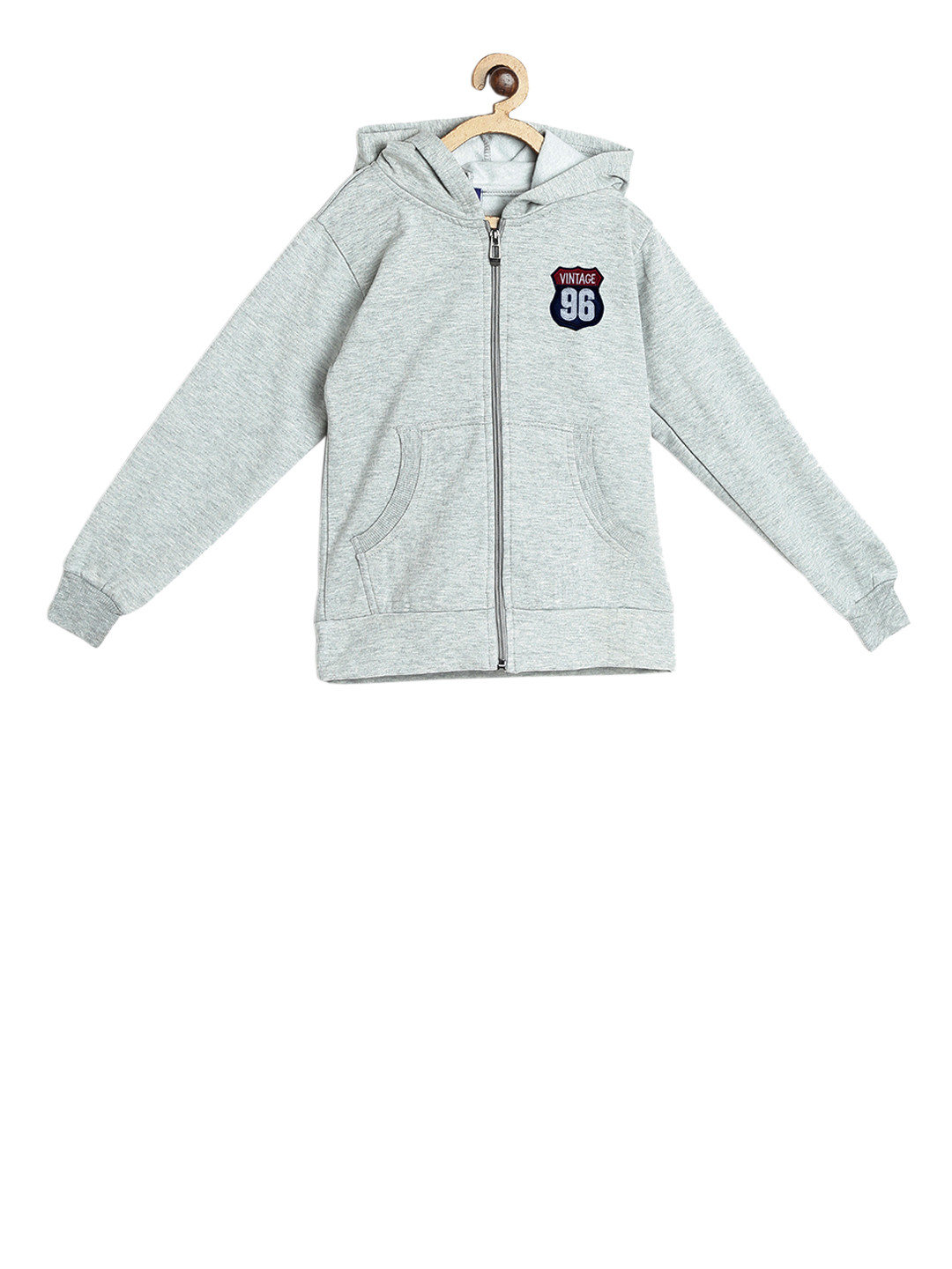 SWEET ANGEL Girls Grey Solid Hooded Sweatshirt