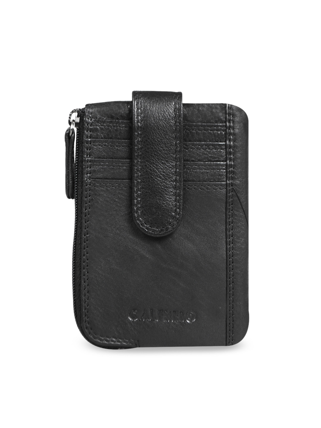 CALFNERO Unisex Black Solid Leather Card Holder