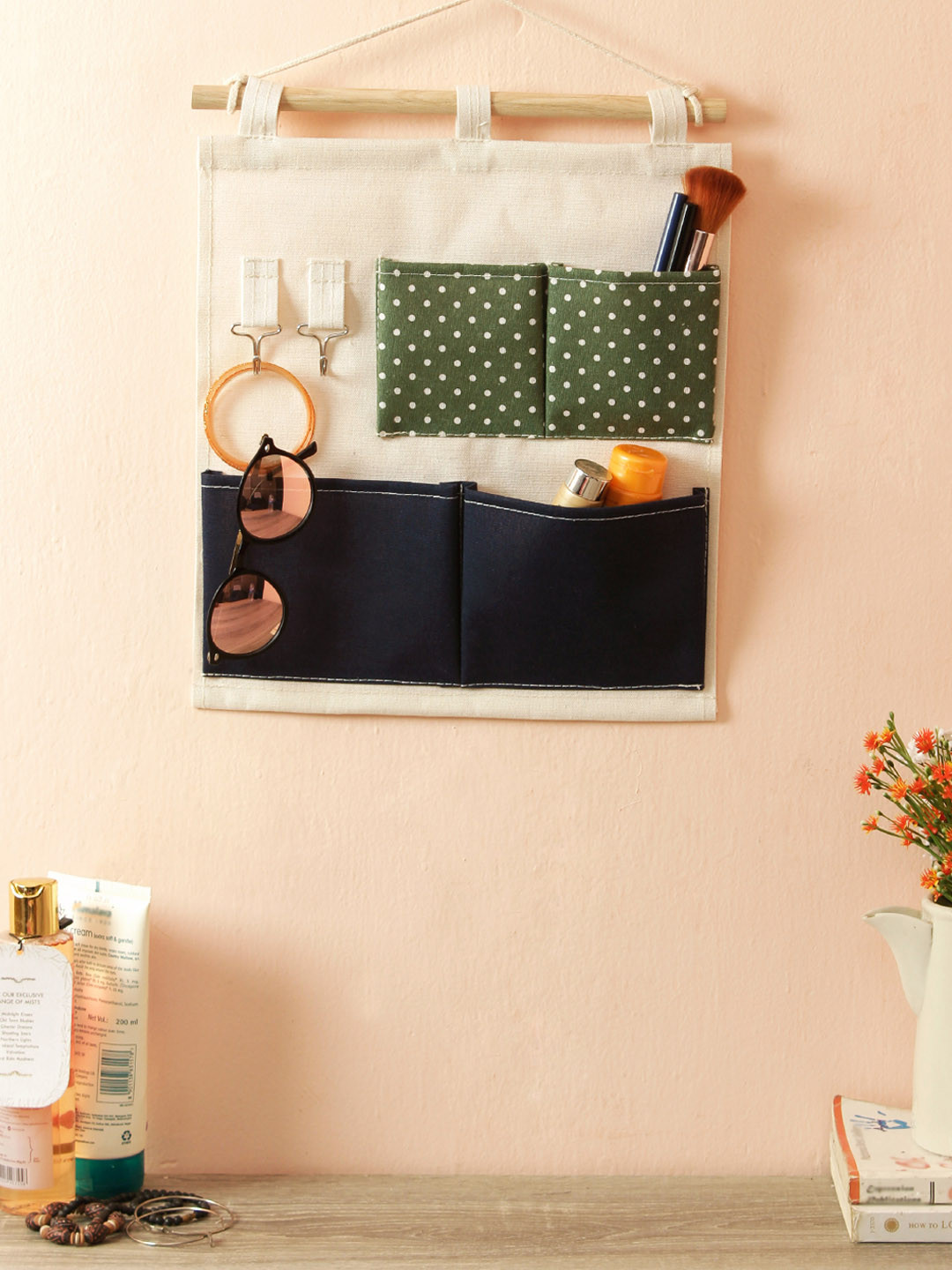 Cortina Unisex Off-White and Blue Printed Handbag Organiser