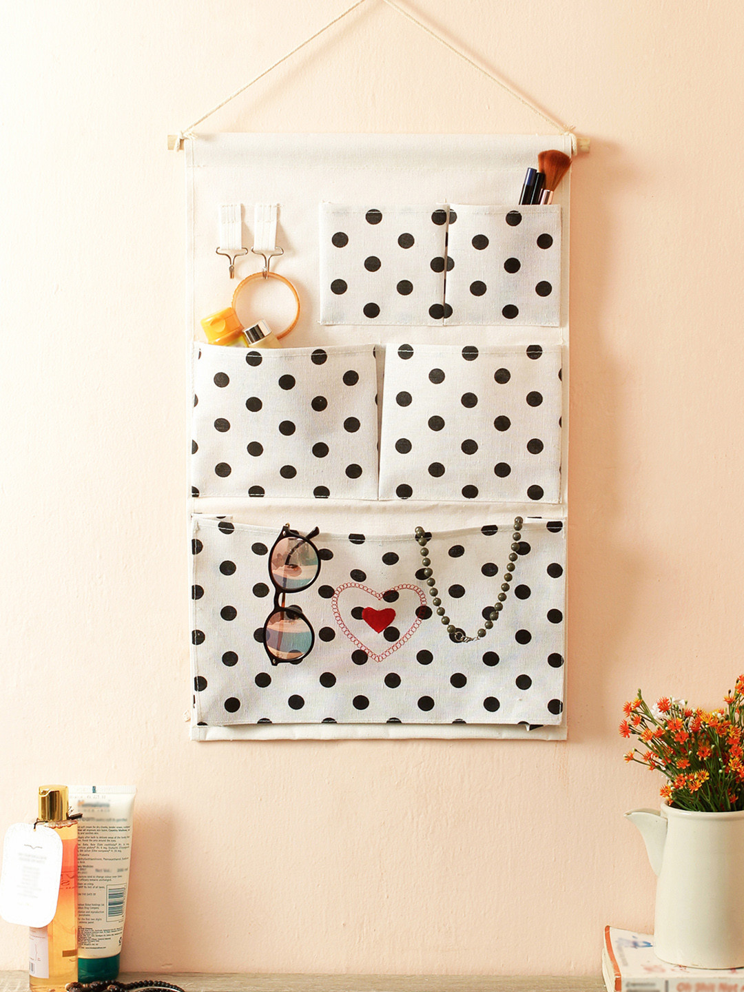 Cortina Unisex Off White & Black Printed Handbag Organiser