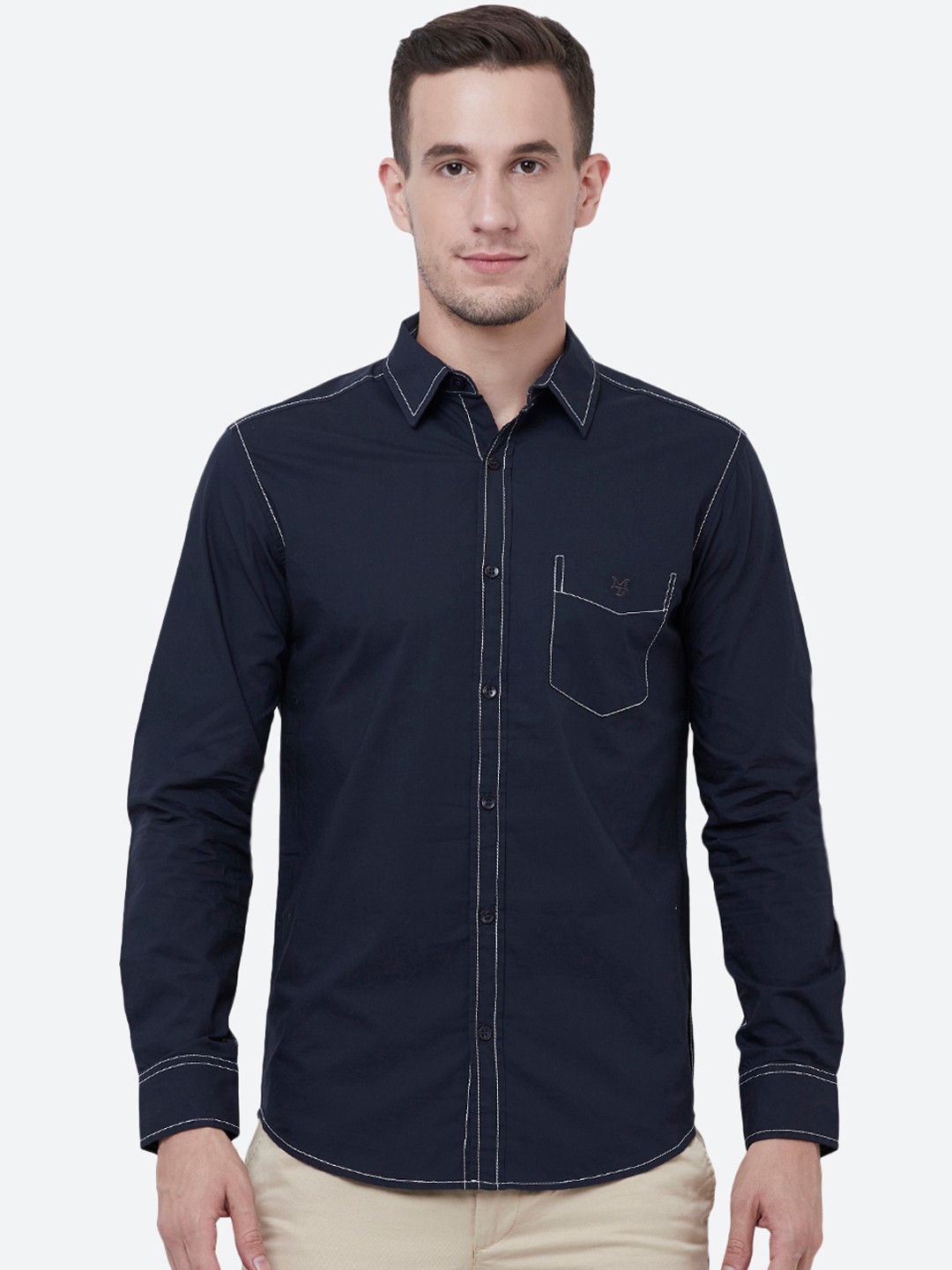 Mufti Men Slim Fit Solid Spread Collar Cotton Casual Shirt