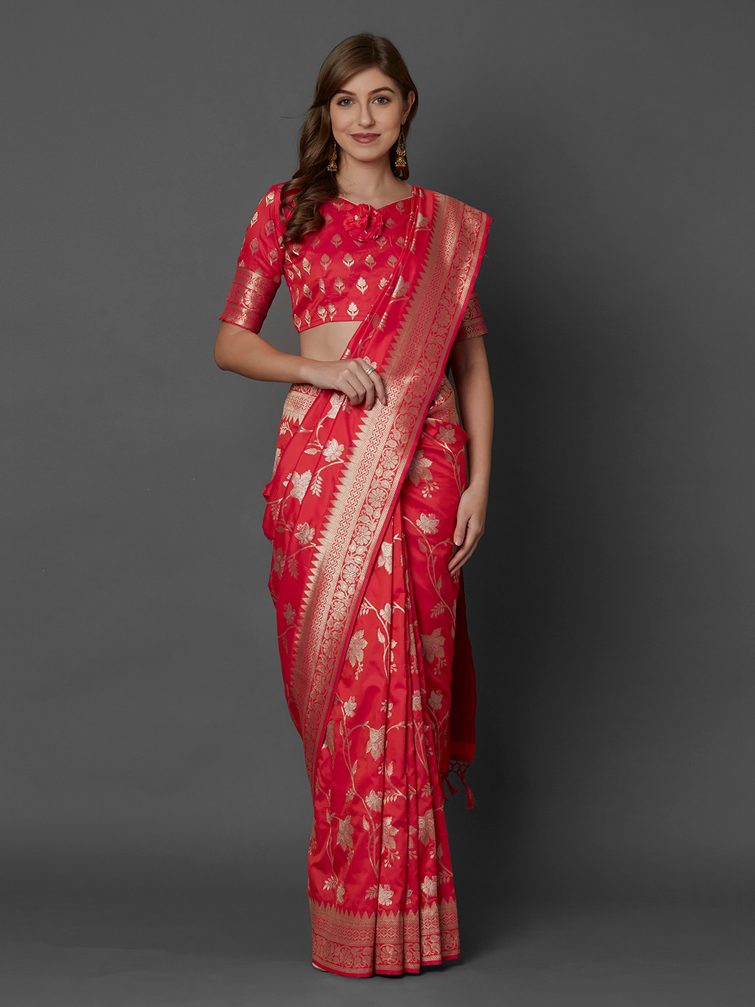 Mitera Pink Silk Blend Woven Design Kanjeevaram Saree