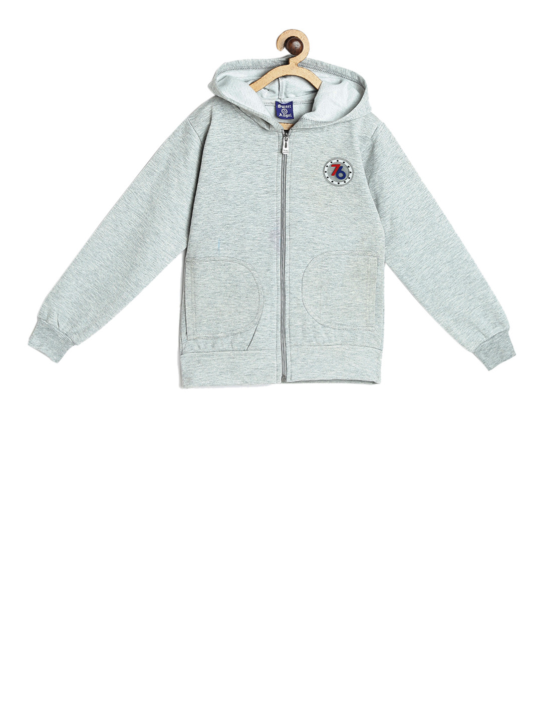 SWEET ANGEL Girls Grey Solid Hooded Sweatshirt