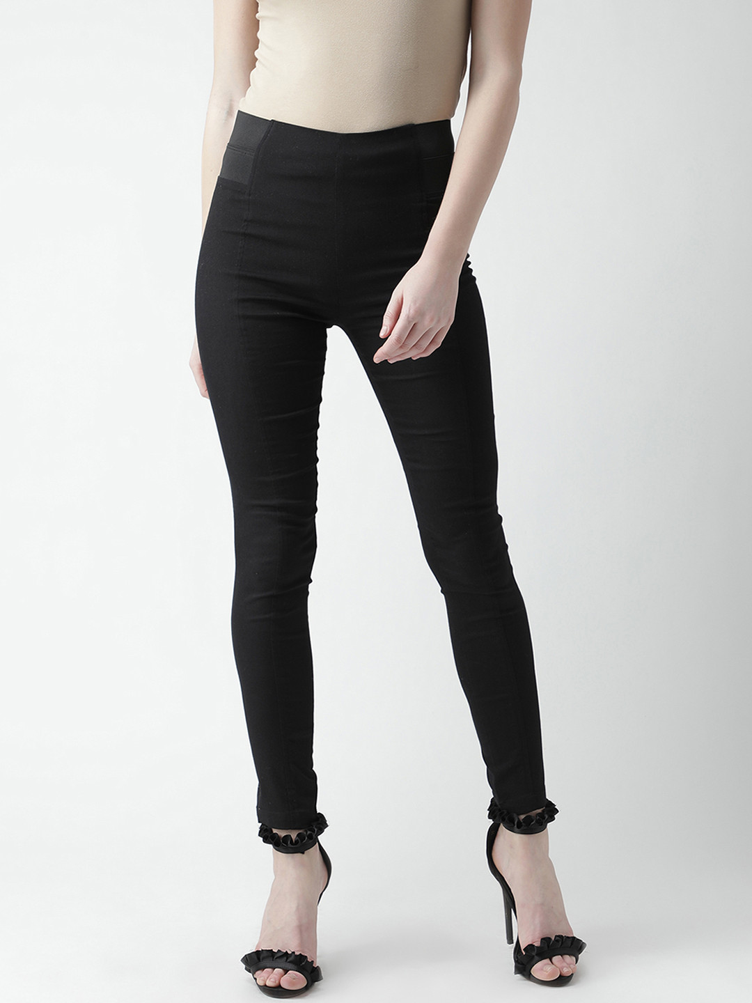 KASSUALLY Women Black Solid High-Rise Skinny Fit Tregging
