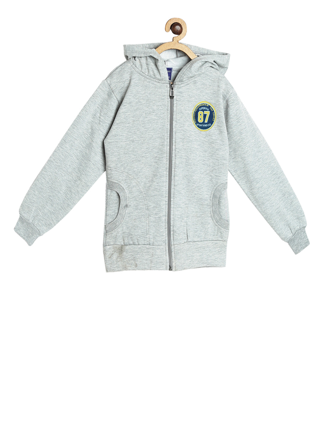 SWEET ANGEL Girls Grey Solid Hooded Sweatshirt