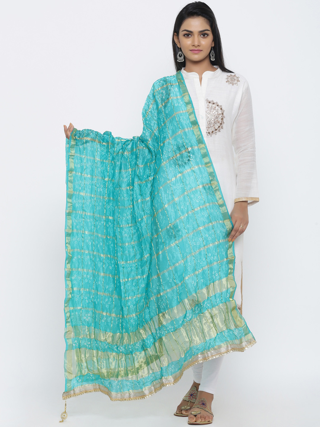 SOUNDARYA Turquoise Blue Striped Dupatta
