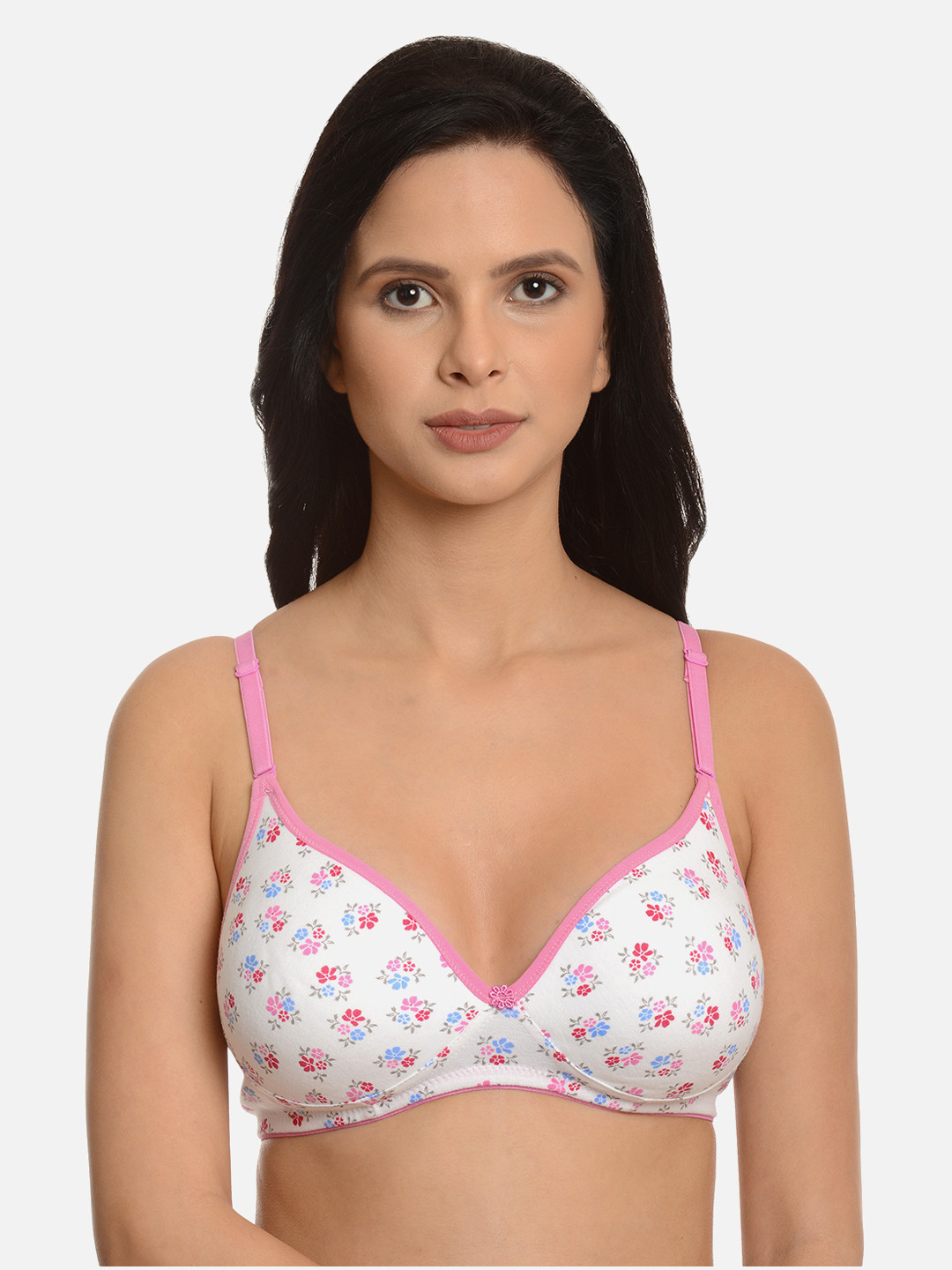 mod & shy White & Pink Printed Non-Wired Non Padded Everyday Bra MS93