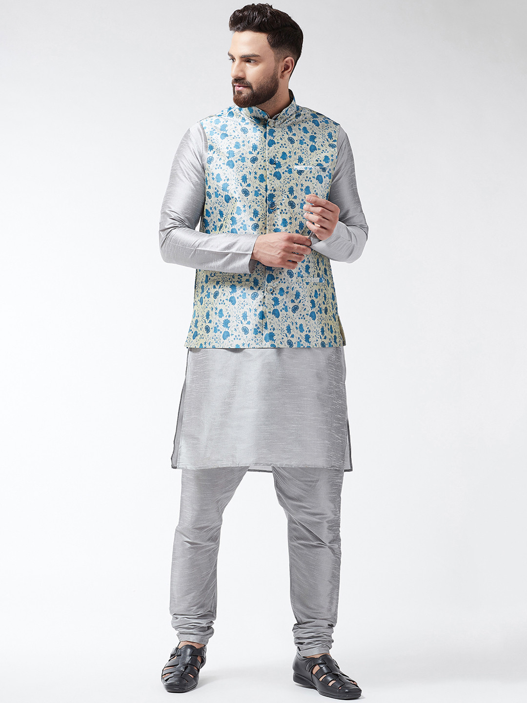 SOJANYA Men Grey Printed Kurta Set