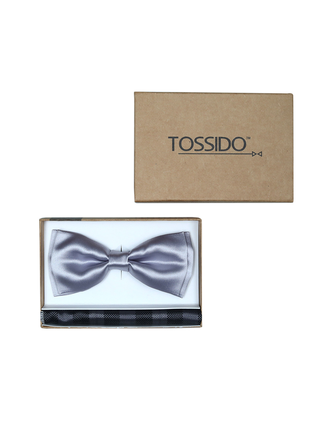Tossido Grey Solid Bow Tie With Napkin
