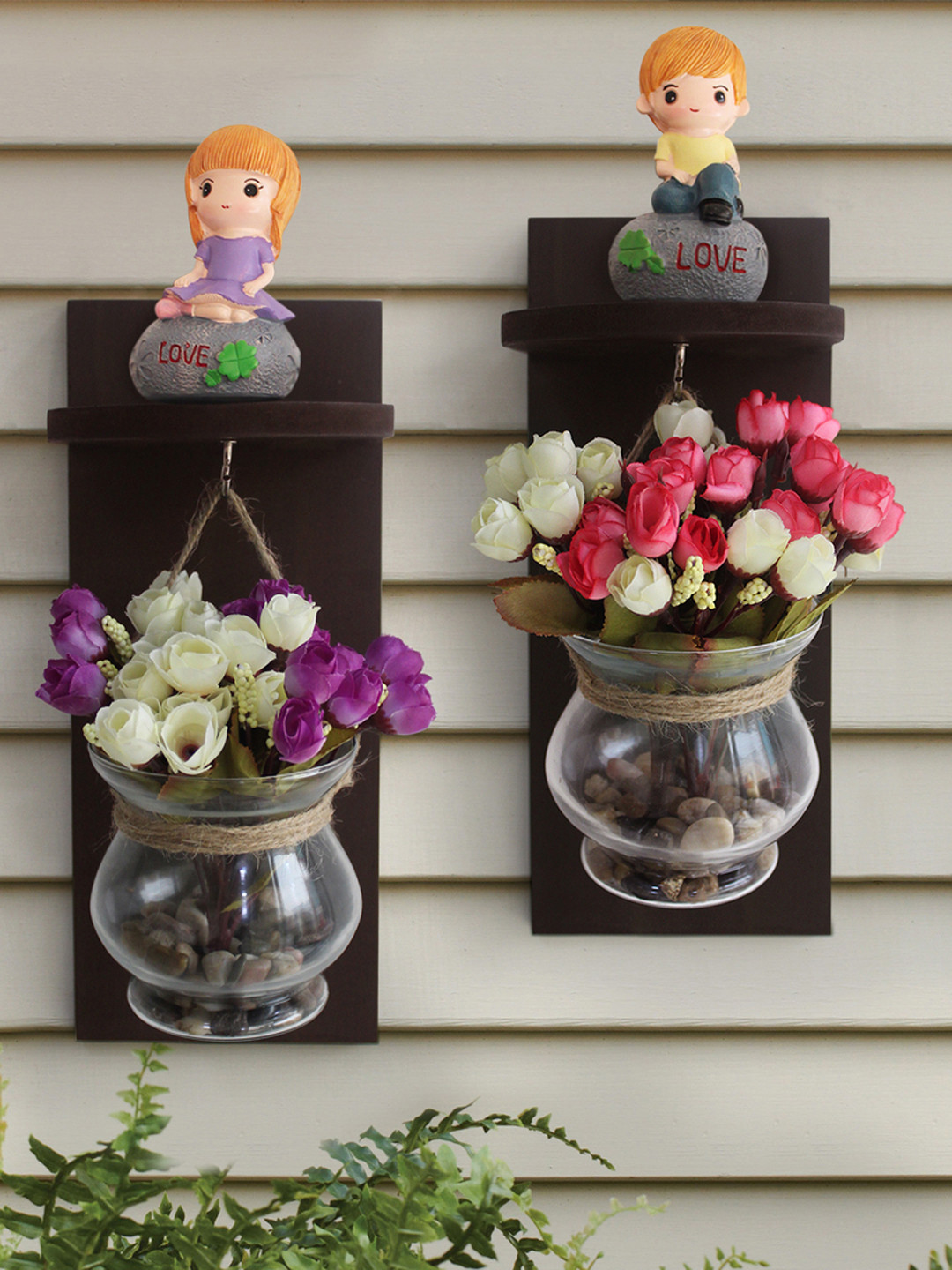 TIED RIBBONS Set of 2 Multicoloured Artificial Flowers With Planter