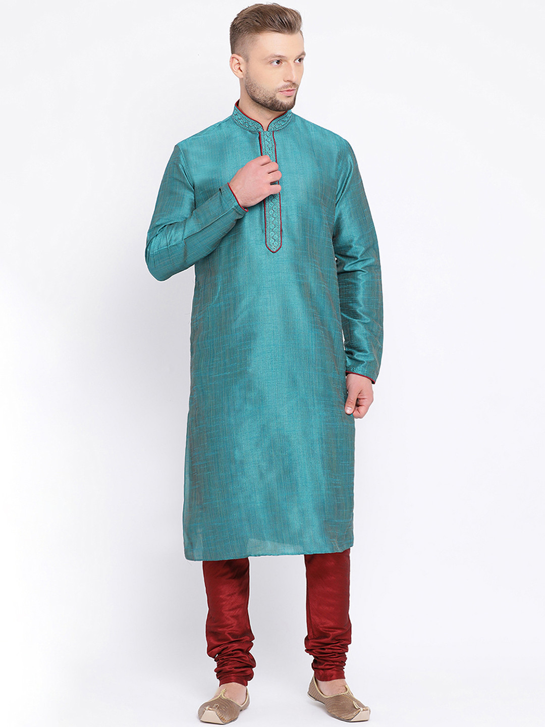 Here&Now X Sanwara  Men Teal Green Solid Straight Kurta