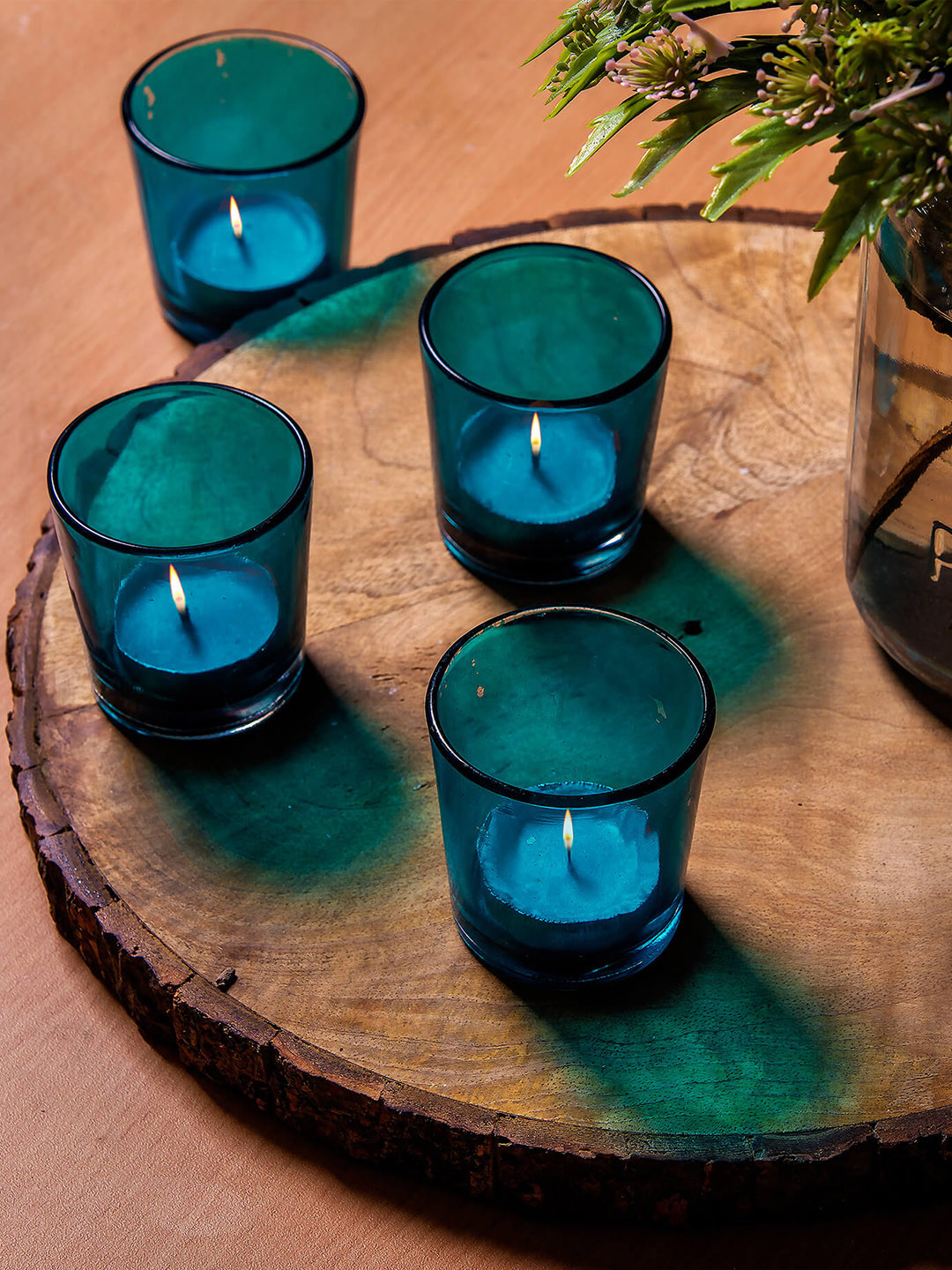 Homesake Set of 4 Blue Glossy Glass Votive
