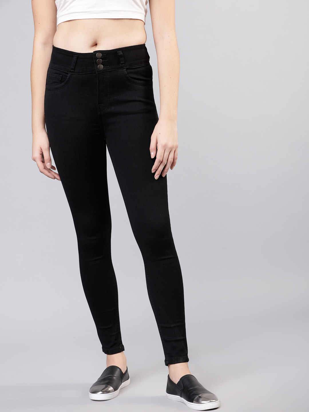 Basics By Tokyo Talkies Women Black Skinny Fit Mid-Rise Clean Look Jeans