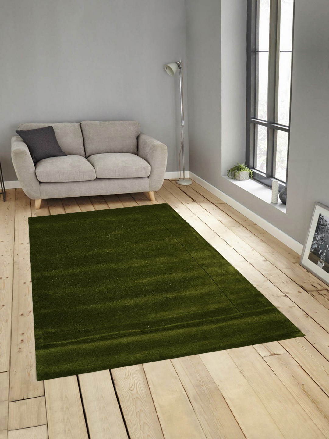 PRESTO Green Solid Hand Tufted Wool Anti-Skid Shaggy Carpet