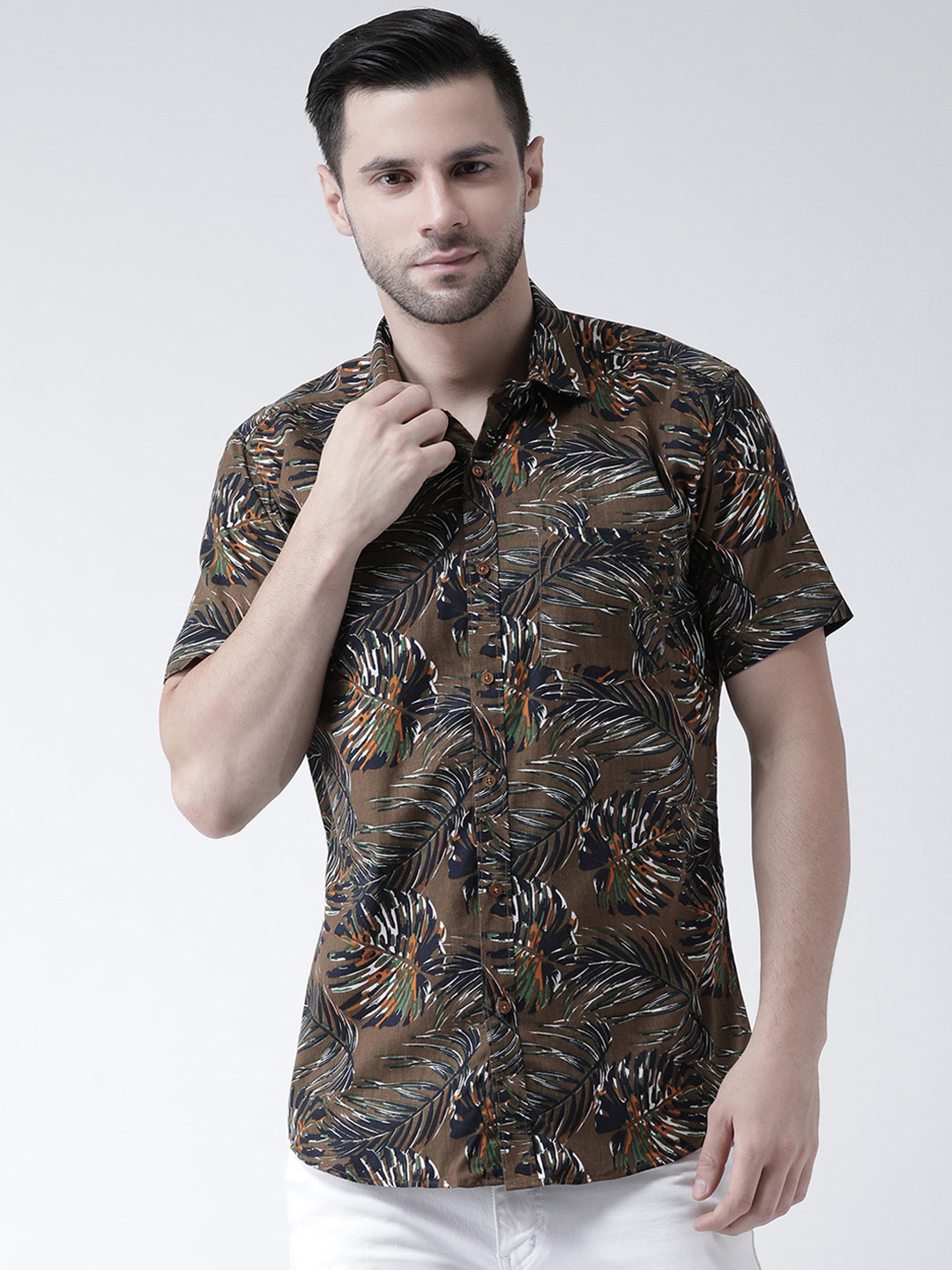 Zeal Men Olive Green & Black Regular Fit Printed Casual Shirt