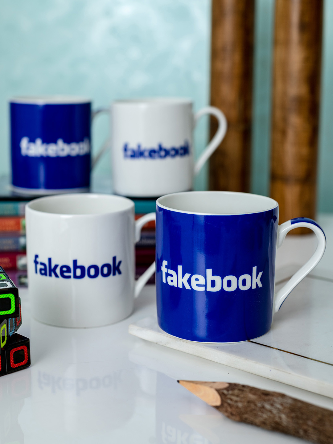 GOODHOMES White Typography Bone China Handmade 4 Piece Mugs-350ml