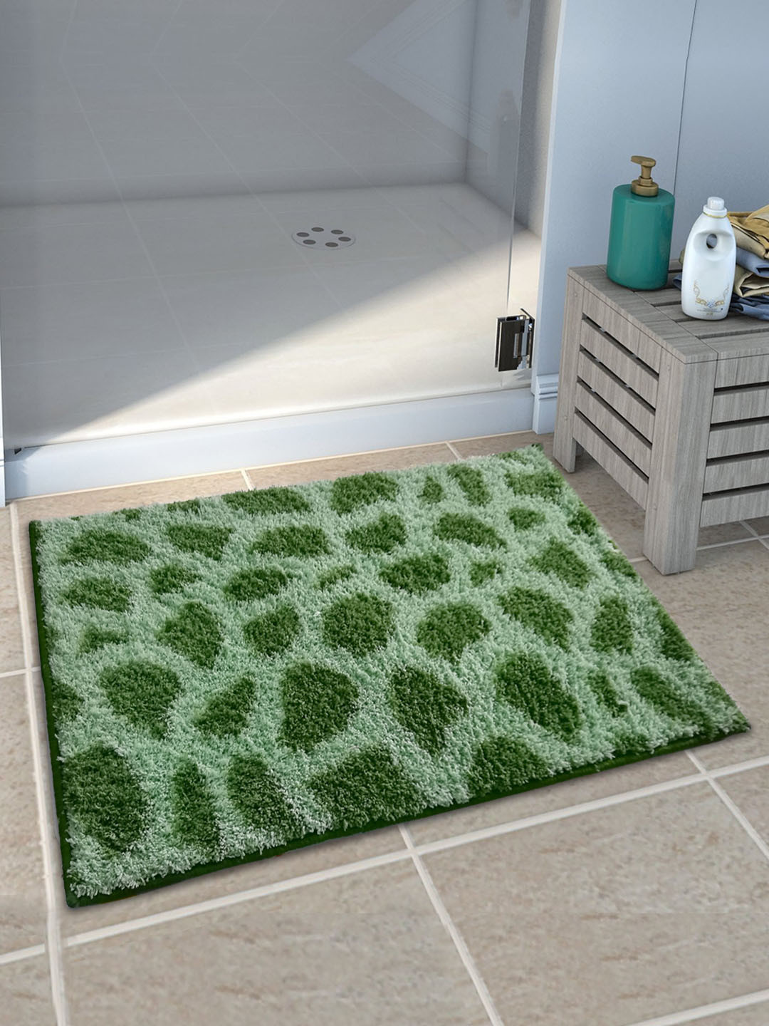 Athom Trendz Green Printed Anti-Skid Bath Rug