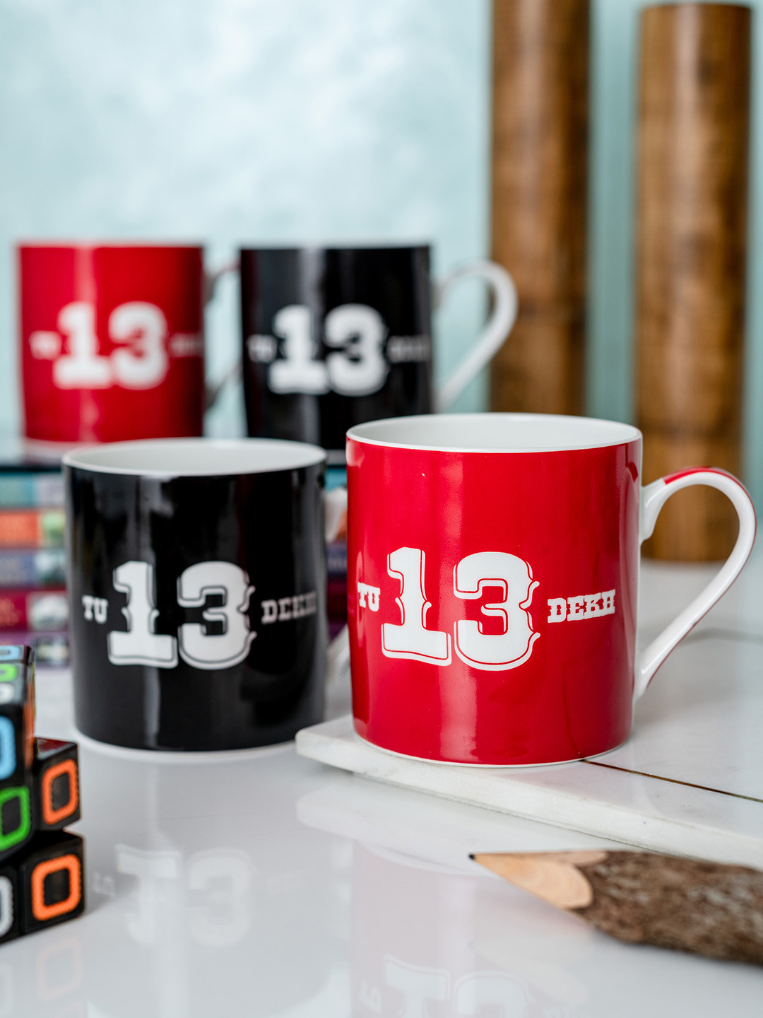 GOODHOMES Multicoloured Typography Bone China Handmade 4 Piece Mugs-350ml