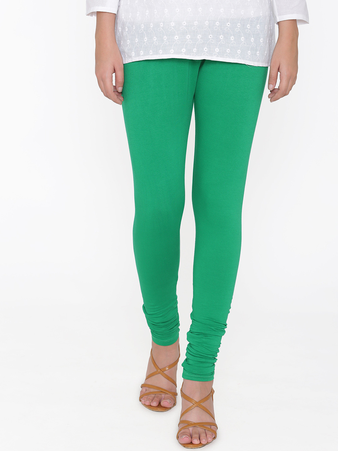 N-Gal Women Green Solid Slim Fit Churidar Length Leggings
