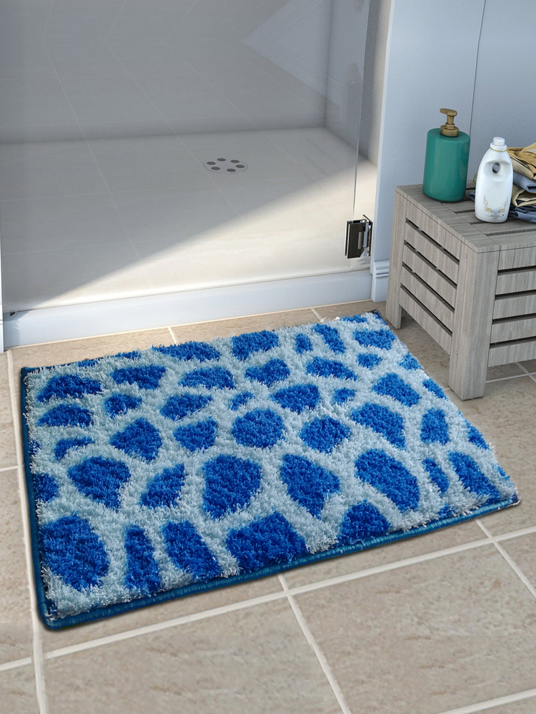Athom Trendz Blue & White Anti-Skid Printed Bath Rug