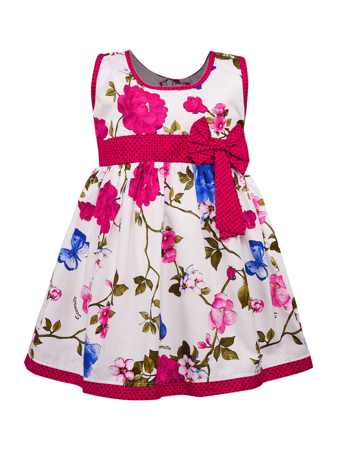 Wish Karo Girls Printed Pink Fit and Flare Dress