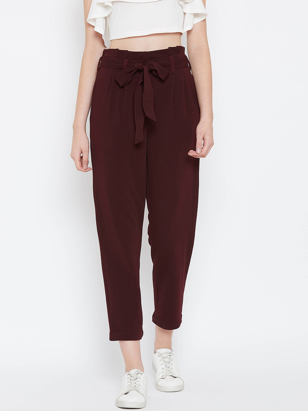 Zastraa Women Maroon Slim Fit Peg Trousers