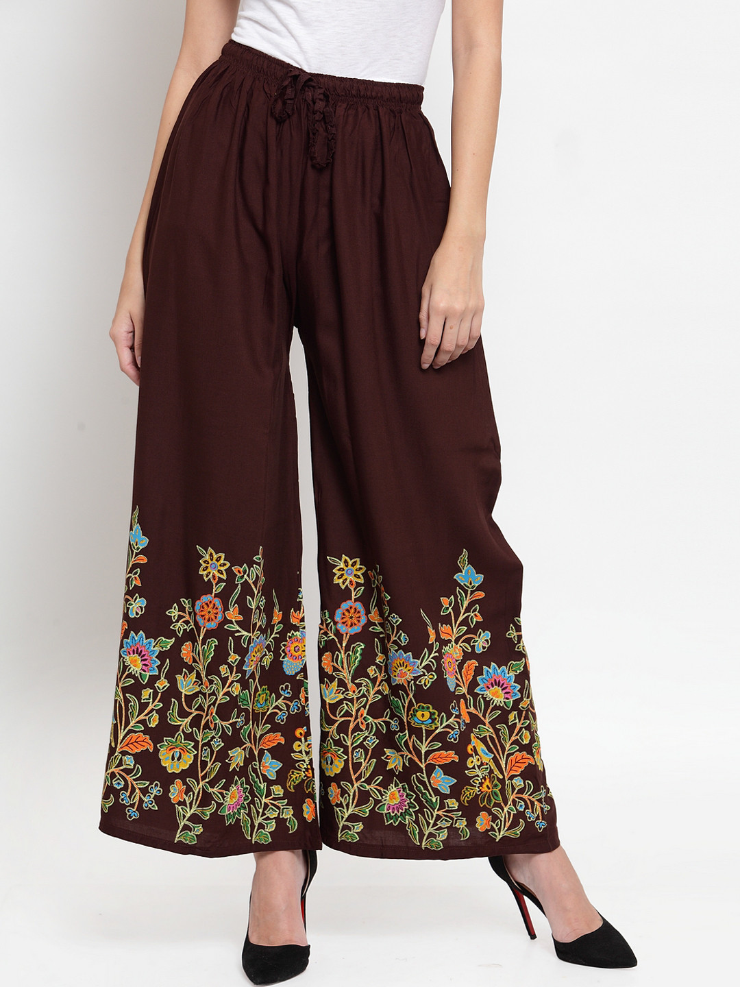 Clora Creation Women Coffee Brown Printed Wide Leg Palazzos