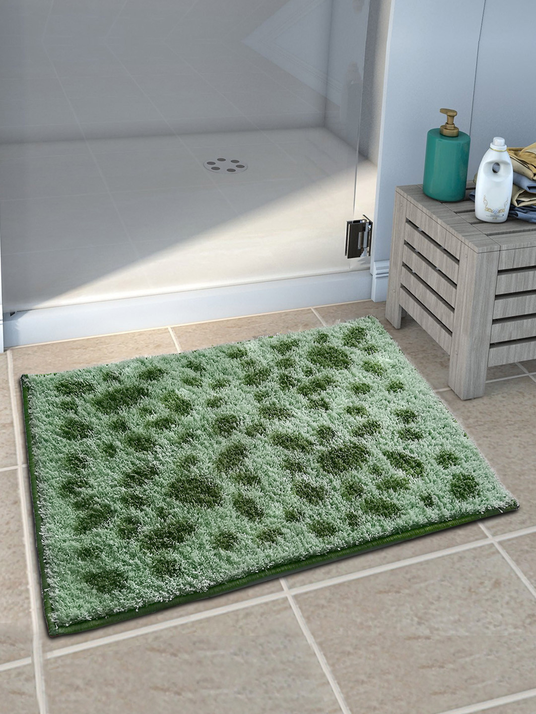 Athom Trendz Green Printed Anti-Skid Bath Rug