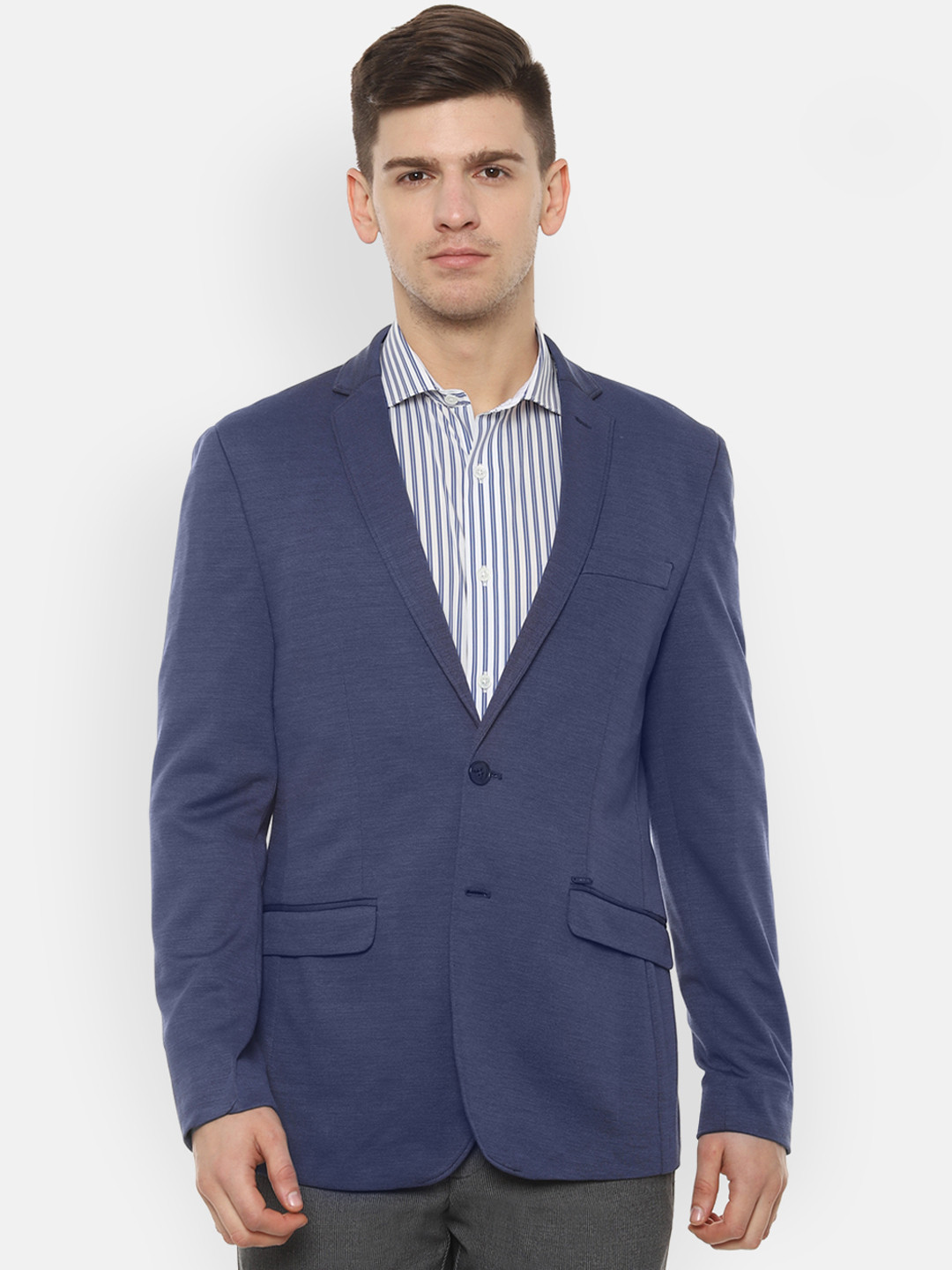 Van Heusen Sport Men Navy Blue Self-Design Blazer