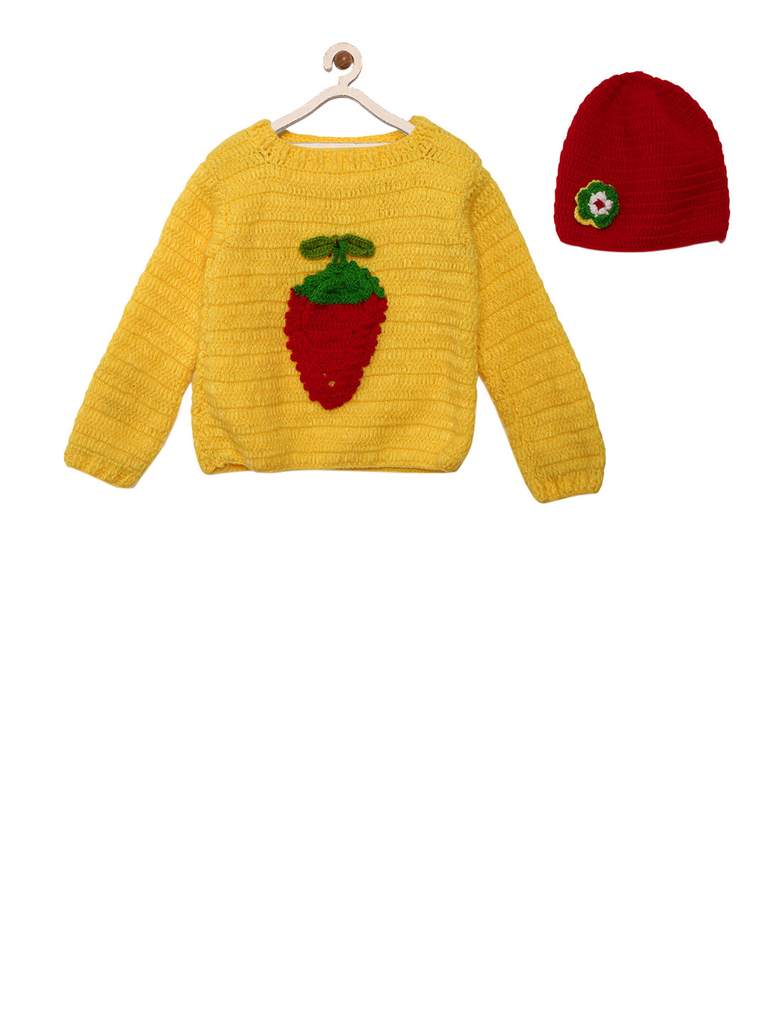 CHUTPUT Kids Yellow Self Design Woolen Sweater