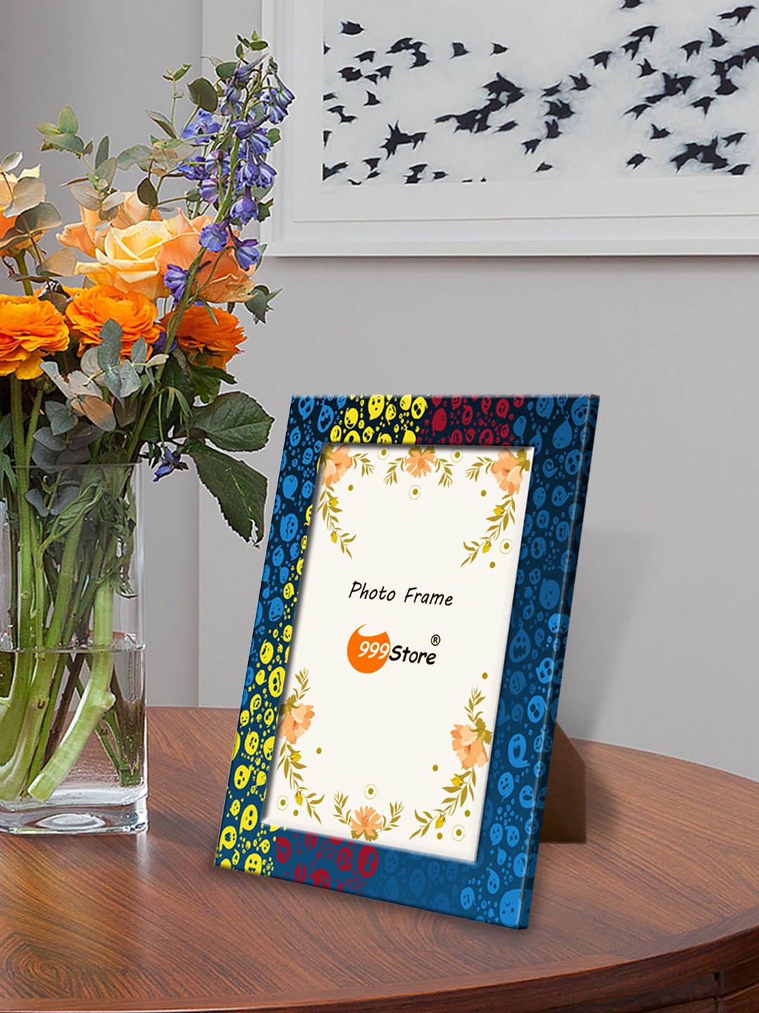 999Store Navy Blue Yellow Smile Stickers Printed Table Top Photo Frame