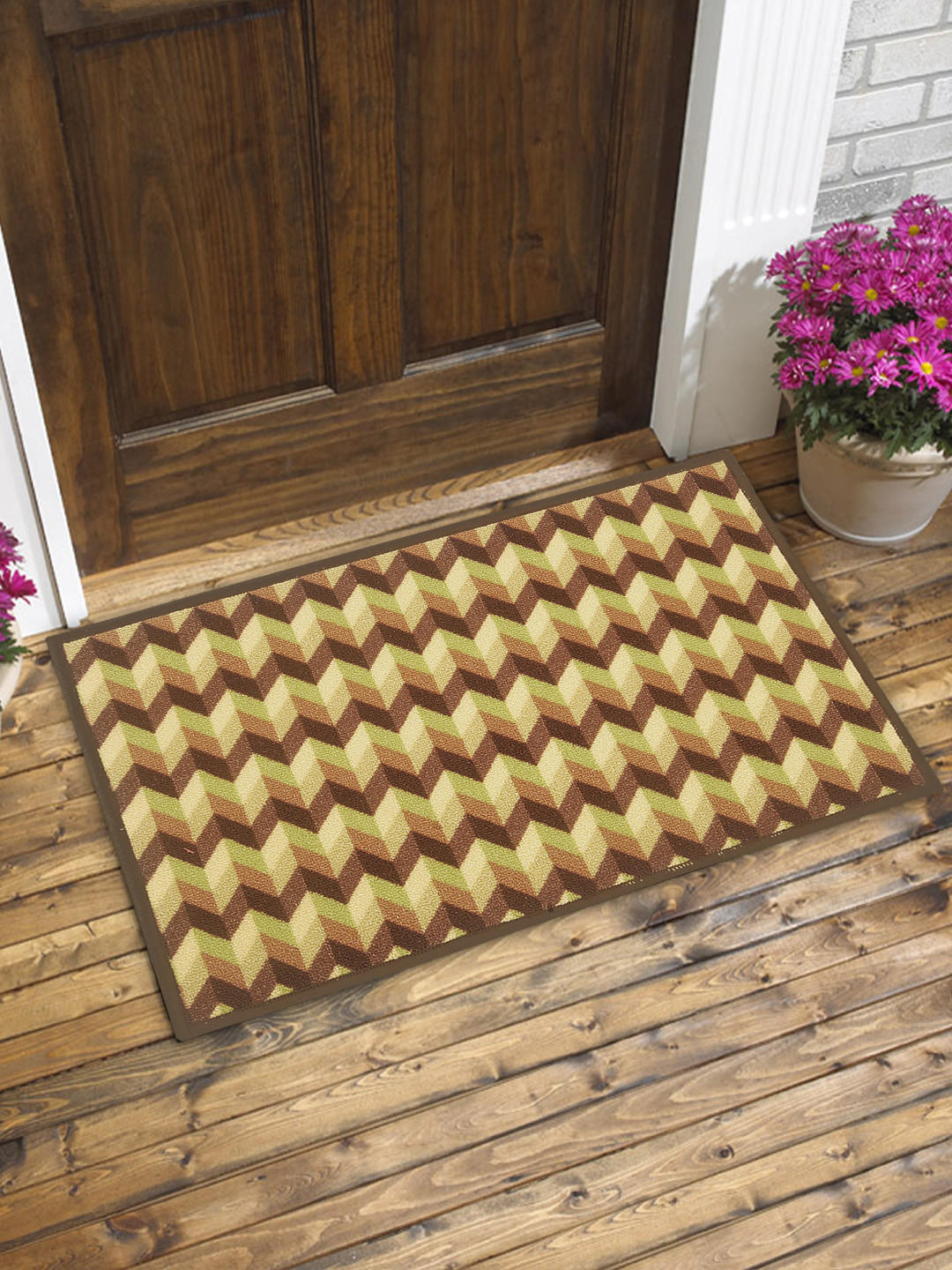 BIANCA Set of 2 Beige & Brown Patterned Anti-Skid Doormats
