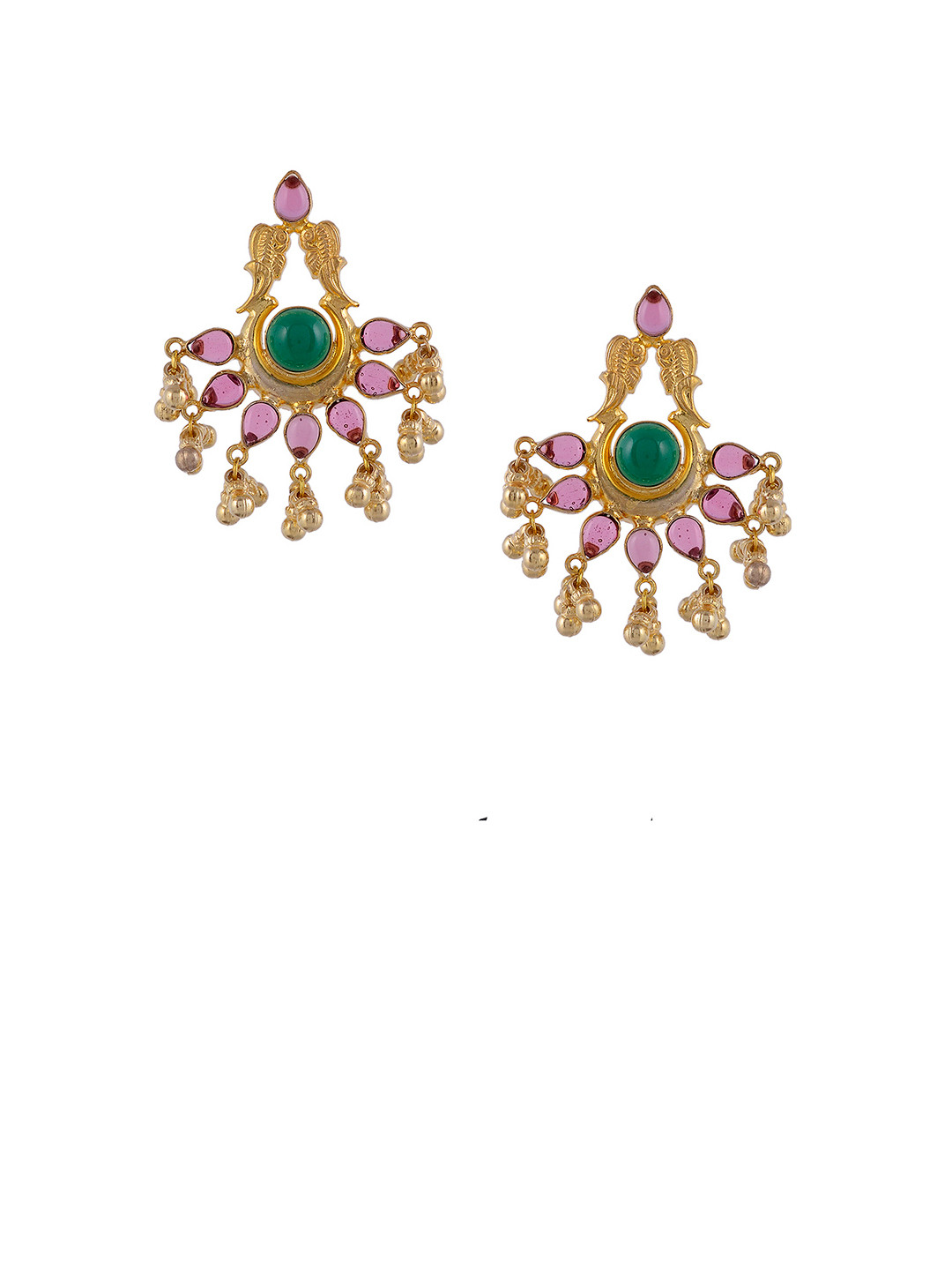 Silvermerc Designs Women Gold-Plated Green Sterling Silver Handcrafted Drop Earrings