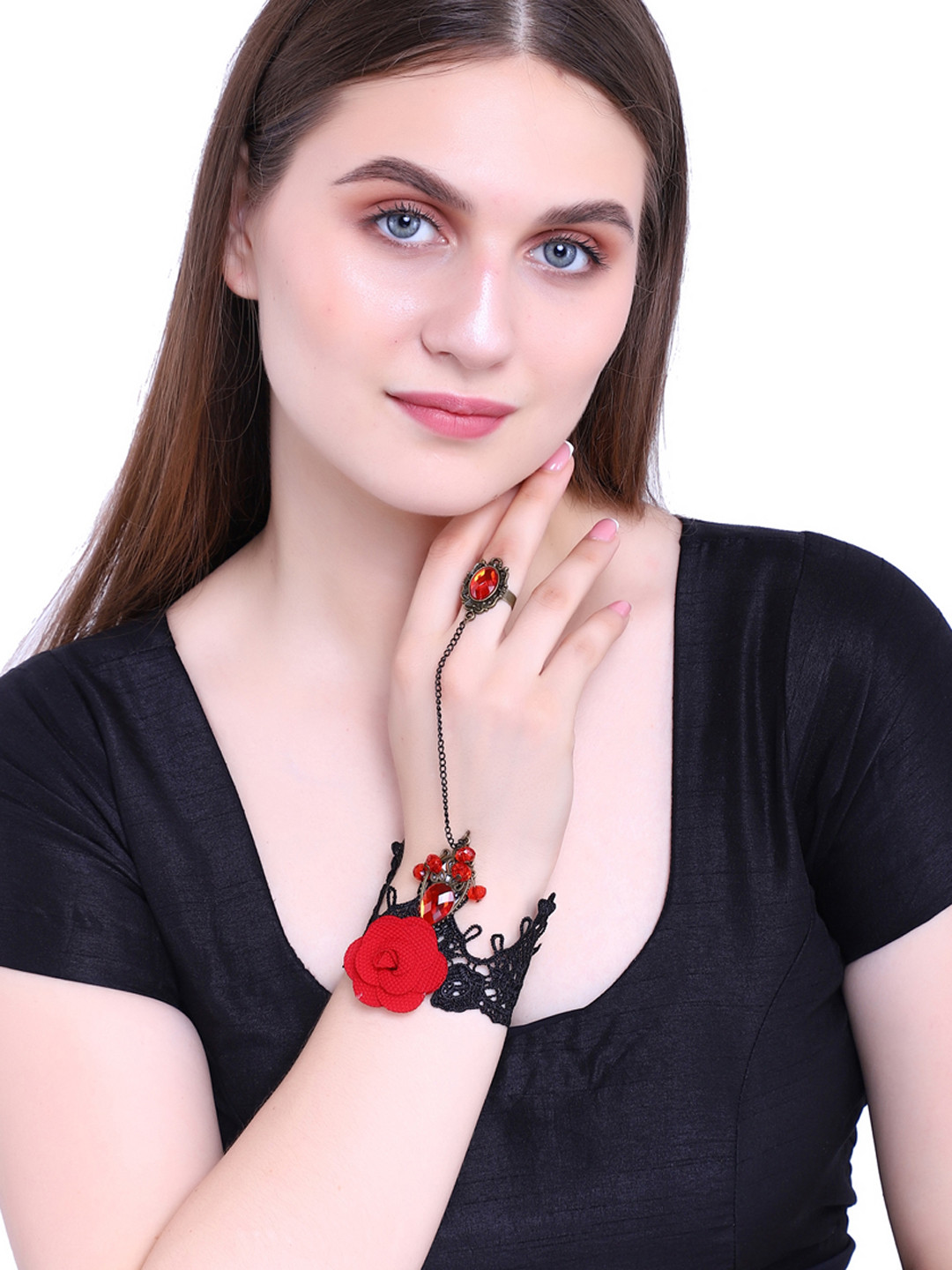 Shining Diva Fashion Black Gold-Plated Fabric Antique Charm Bracelet