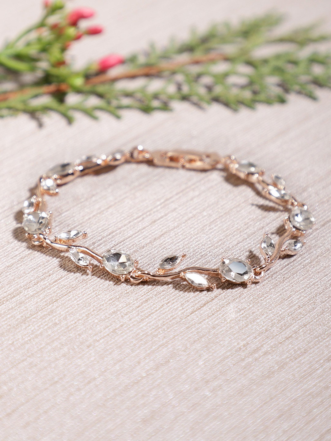 Shining Diva Fashion Rose Gold-Plated CZ Studded Link Bracelet