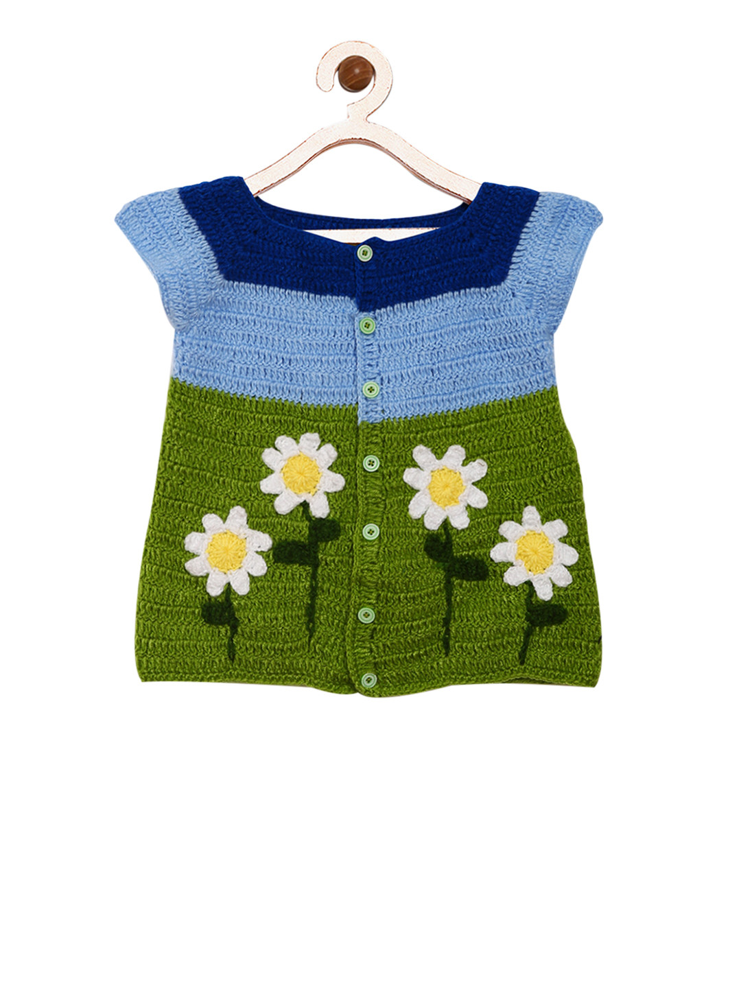 CHUTPUT Girls Colourblocked Green Sweater Dress