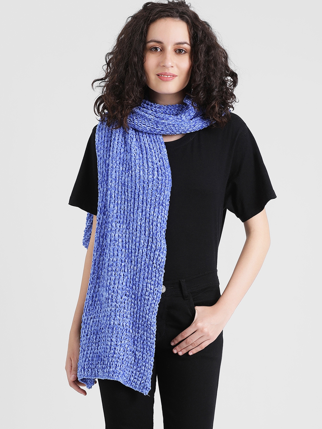 Zink London Women Blue Self Design Woolen Scarf