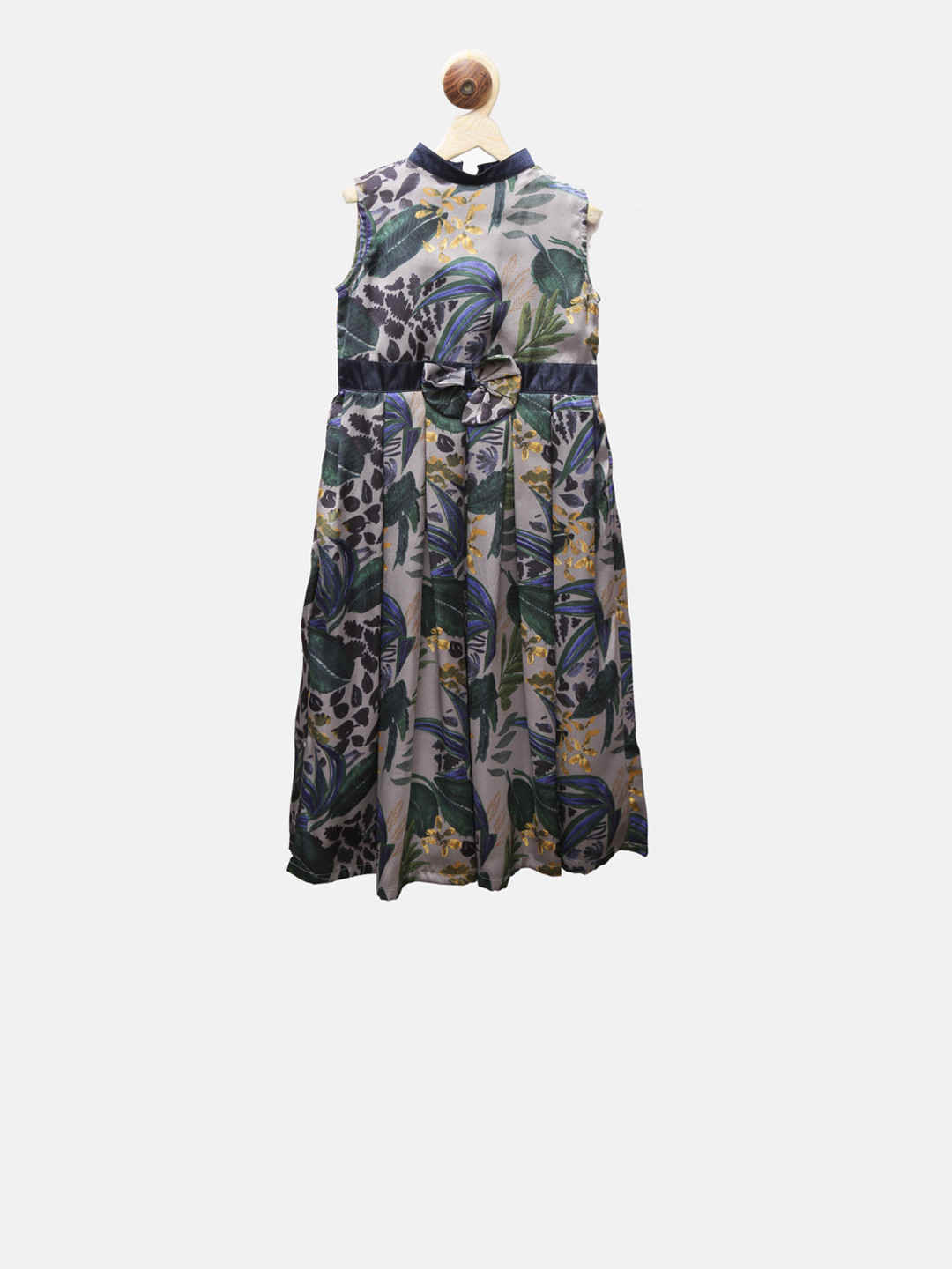 First Kick Girls Green & Blue Printed Maxi Dress