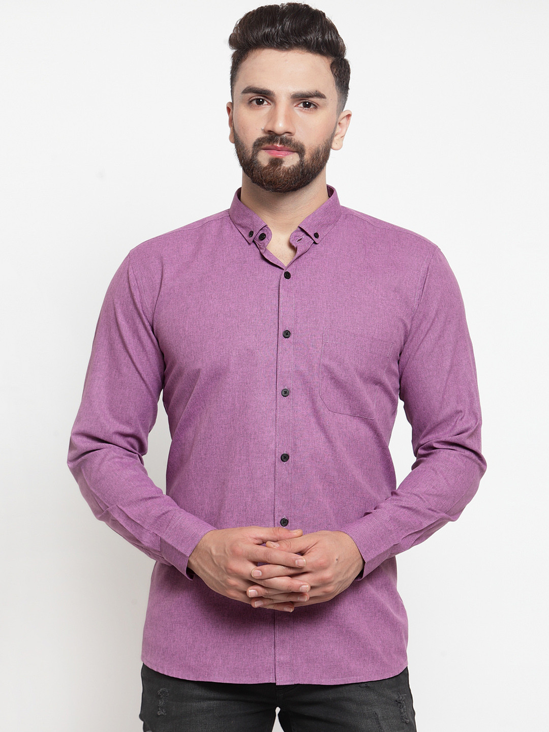 JAINISH Men Purple Classic Slim Fit Solid Casual Shirt