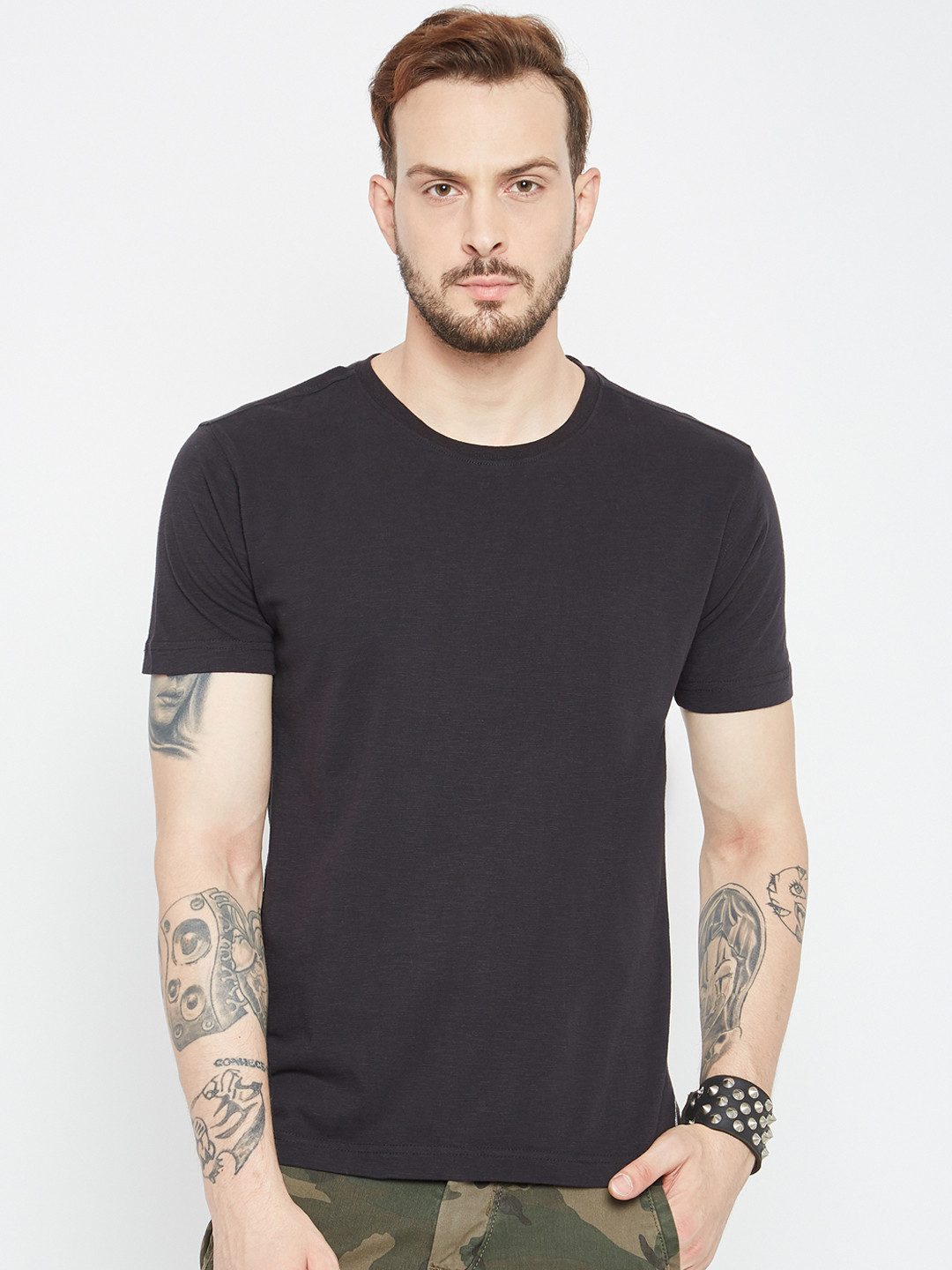 PUNK Men Black Solid Round Neck T-shirt