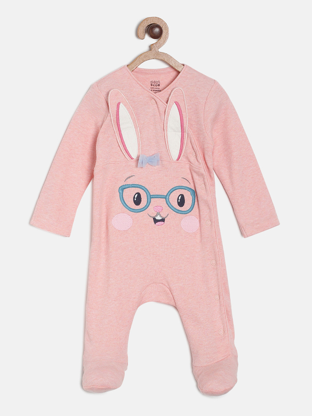 MINI KLUB Girls Pink Solid Sleepsuit